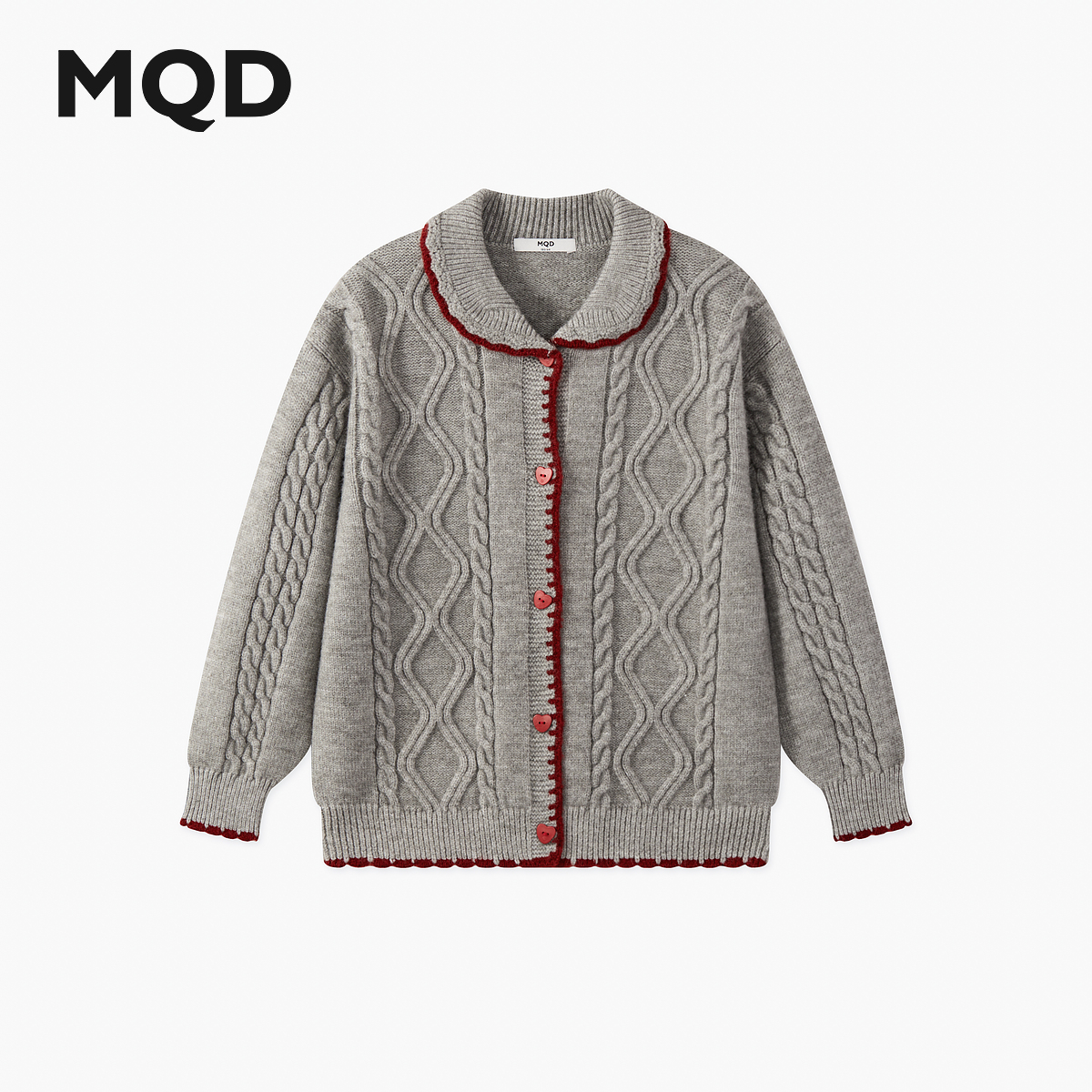 MQD女童25冬季新款学院风花边可爱甜美出游穿搭针织开衫6654W0702