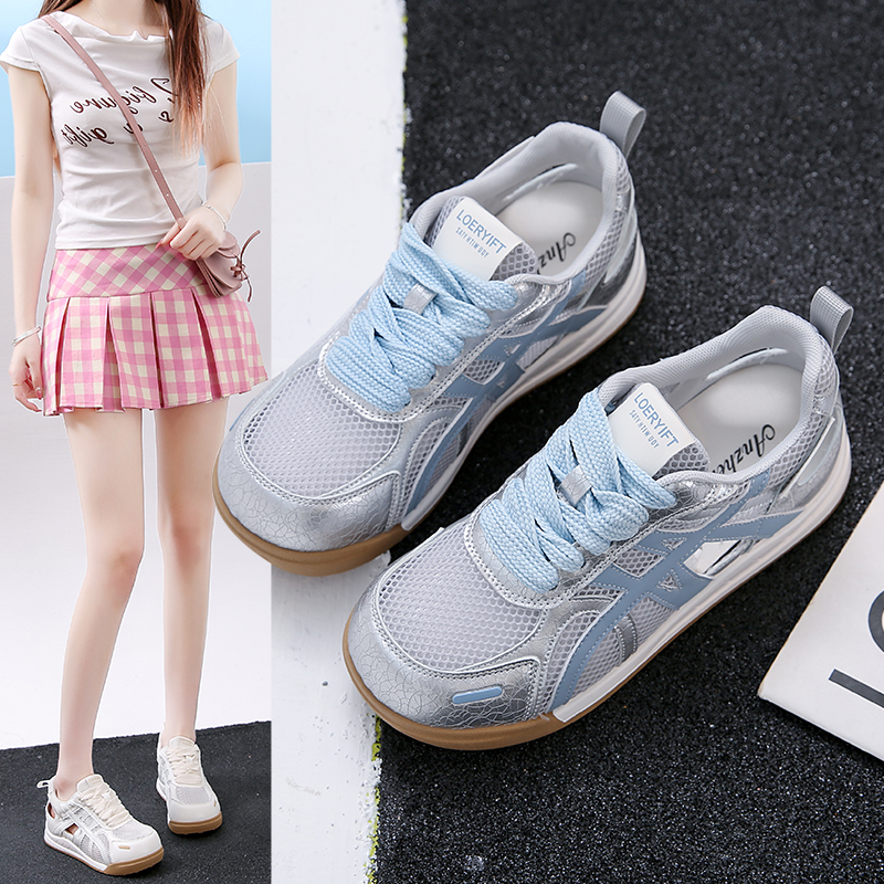 德训小白鞋女网面透气2025夏季新款百搭超火阿甘鞋休闲运动跑步鞋