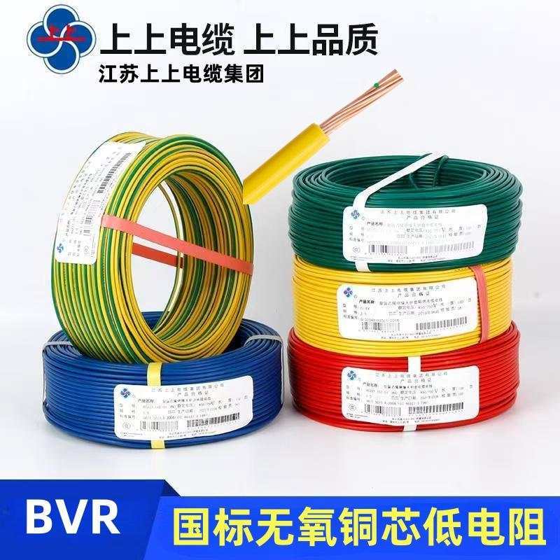 上上电缆BVR国标铜芯阻燃单股硬线/2.5/4/6平方家用国标电缆线2芯