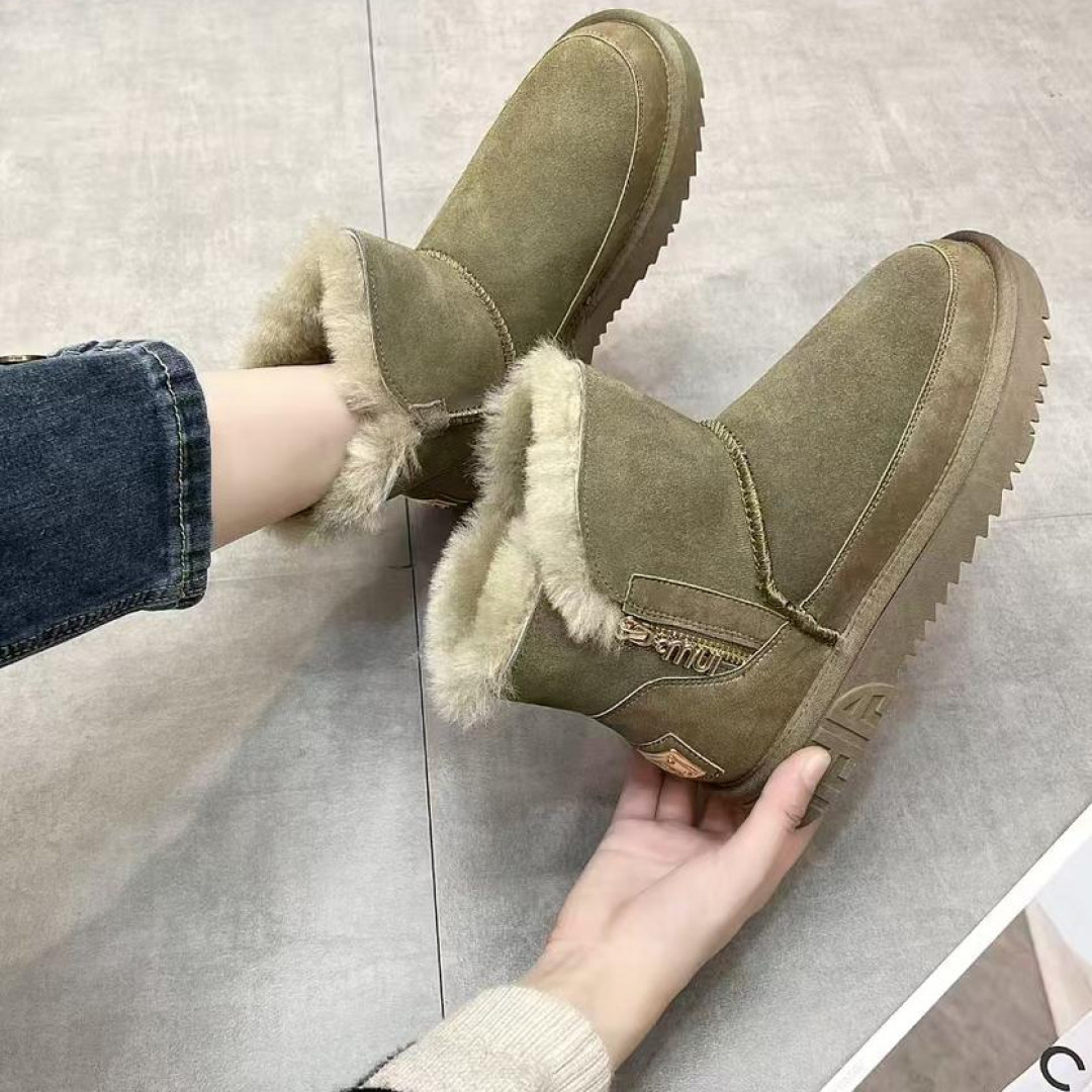 2025女冬季新款加厚保暖雪地靴女款平底长毛中筒棉鞋防滑厚底