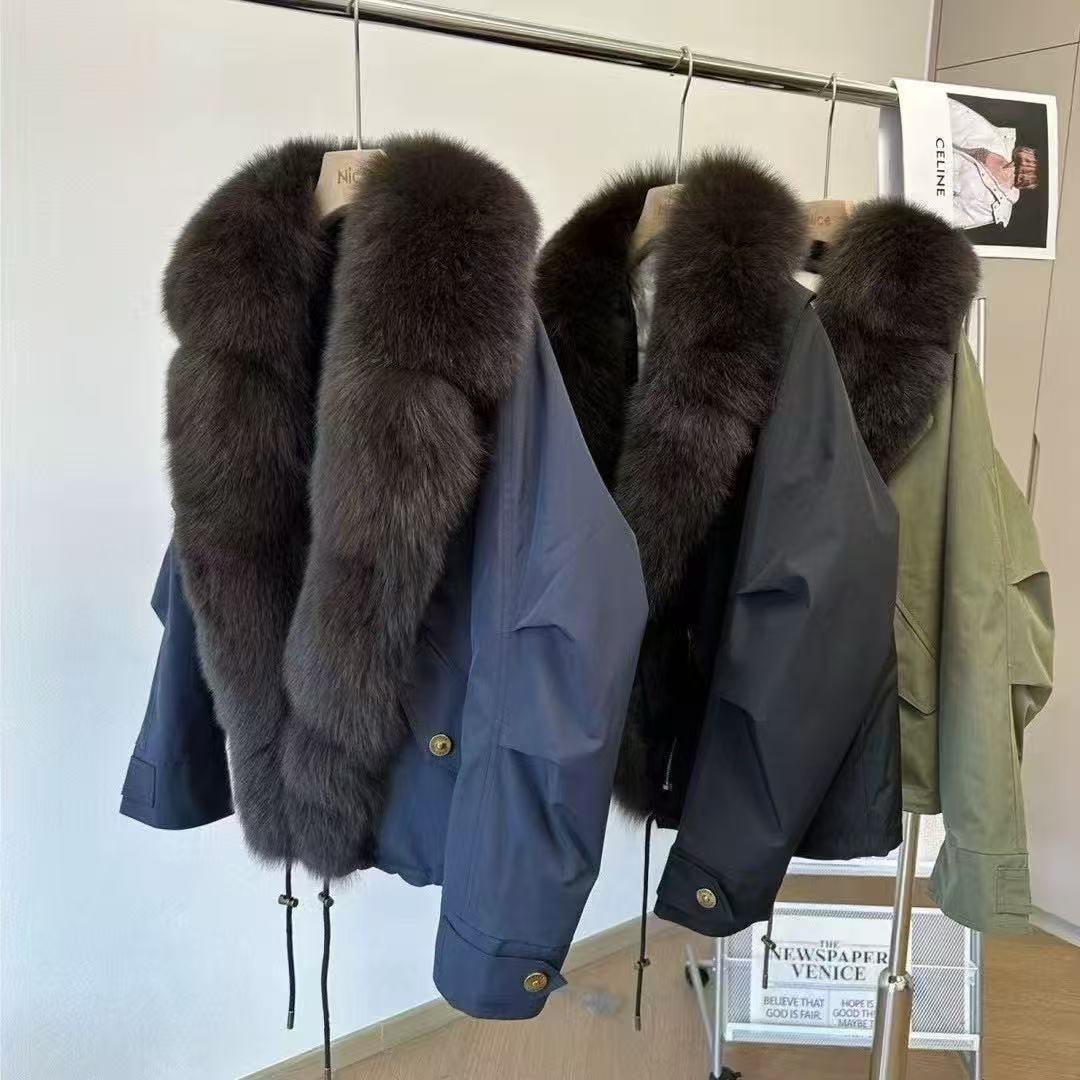 新款派克羽绒女工装休闲皮草大衣外套狐狸毛领可拆卸加厚内胆年轻