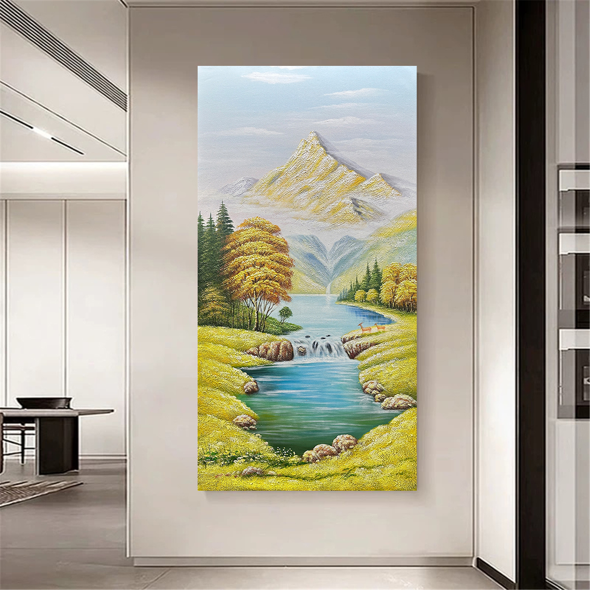 （日照金山聚宝盆）纯手绘肌理油画现代客厅抽象装饰挂画走廊玄关画