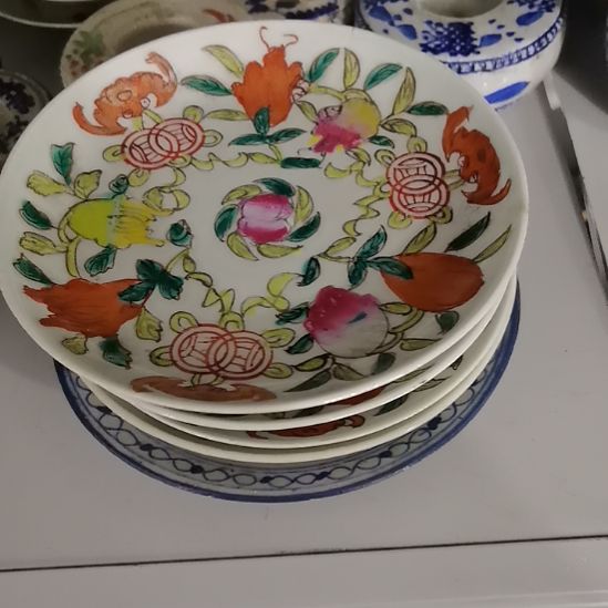 乐***中5个粉彩三多盘包邮