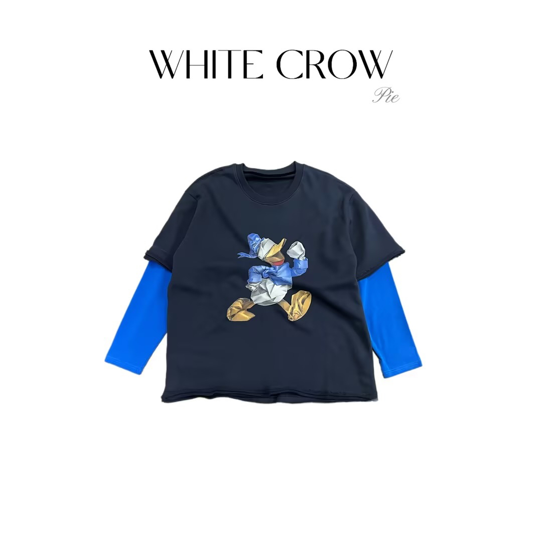 白乌鸦 [假两件卫衣]  撞色拼接卡通小唐印花卫衣8232个性设计师