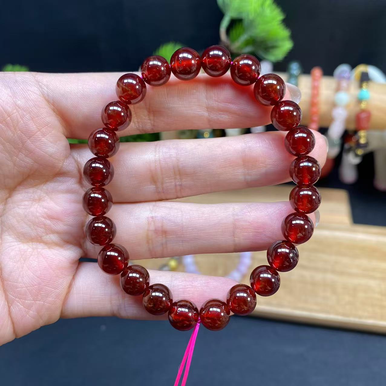 【橙石榴石7.6m+手串】A912时尚女款素圈素圈精美红色百搭女士