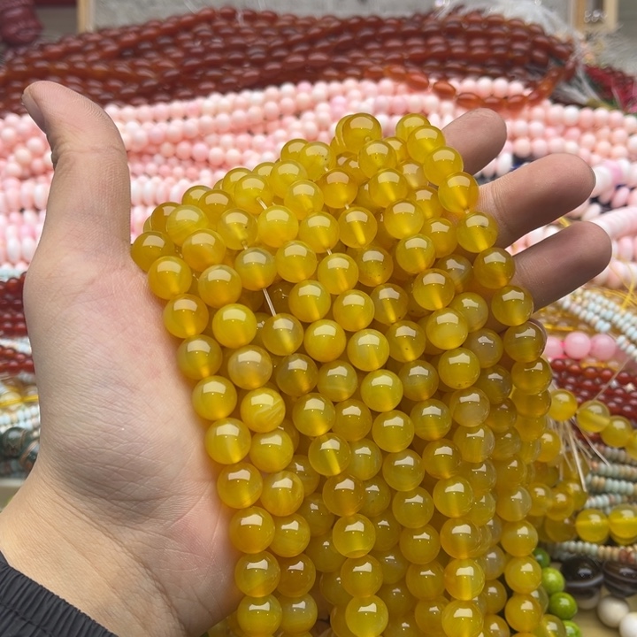 玛瑙/玉髓珠宝半成品未镶嵌一条10mm左右黄玛瑙珠