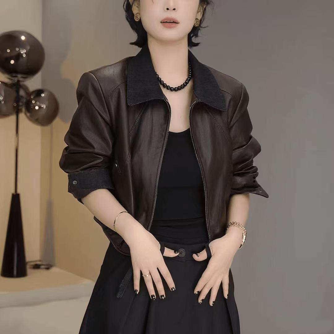欧货时尚设计感休闲宽松长袖皮质外套女2025秋季新款高级感上衣潮
