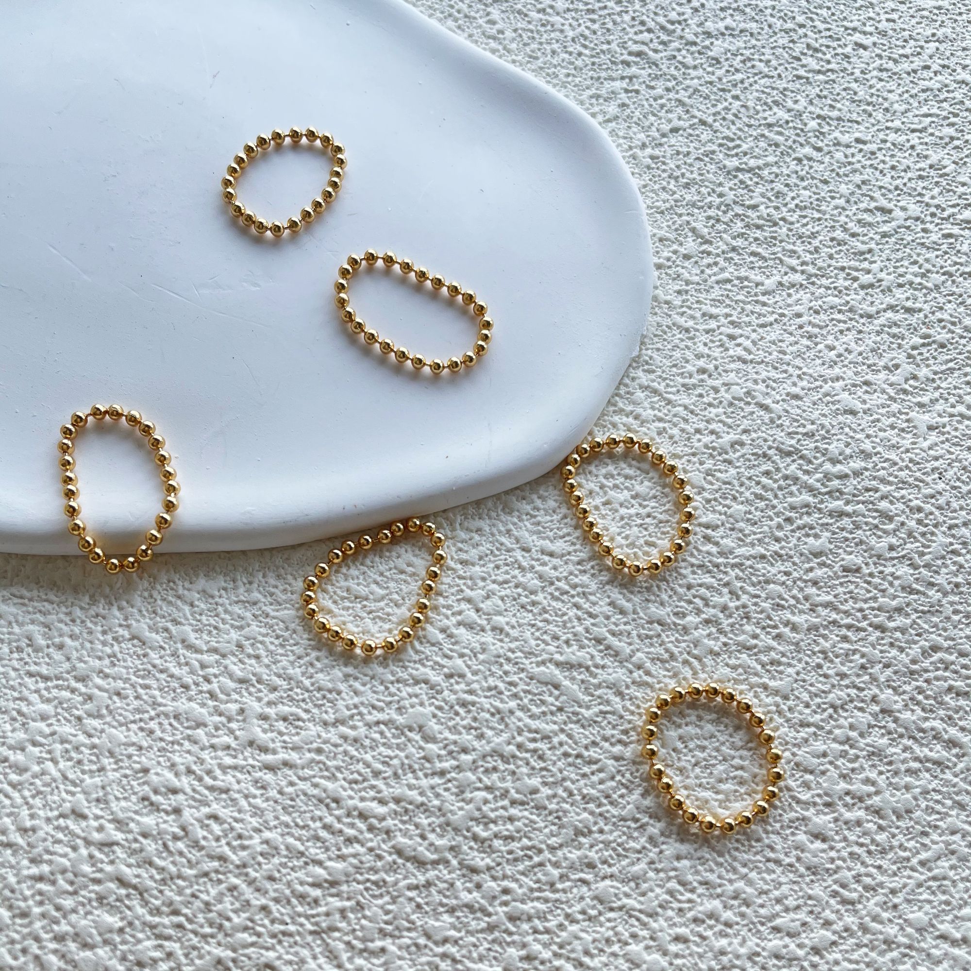 925银戒指 LEEONE【金色泡泡】小众百搭精致金色气质小米珠戒指A173