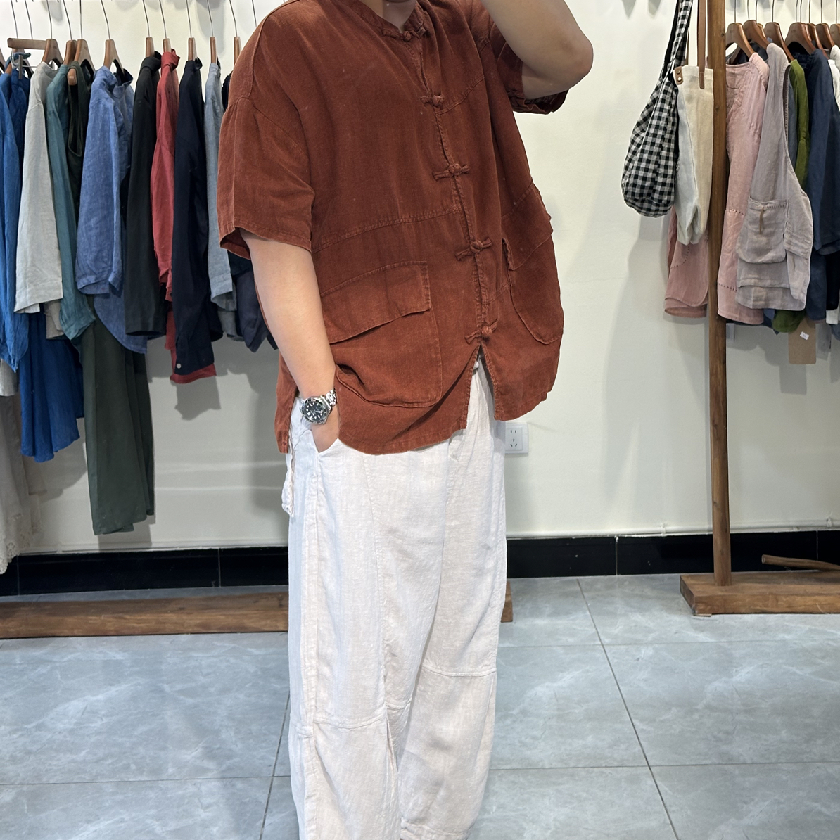 文艺复古亚麻盘扣男女同款上衣外套