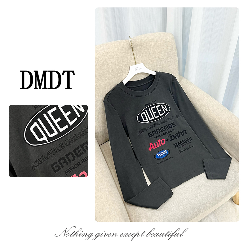 【DMDT服饰】2025冬季新品“型走日志”字母印花显瘦长袖休闲T恤D2173