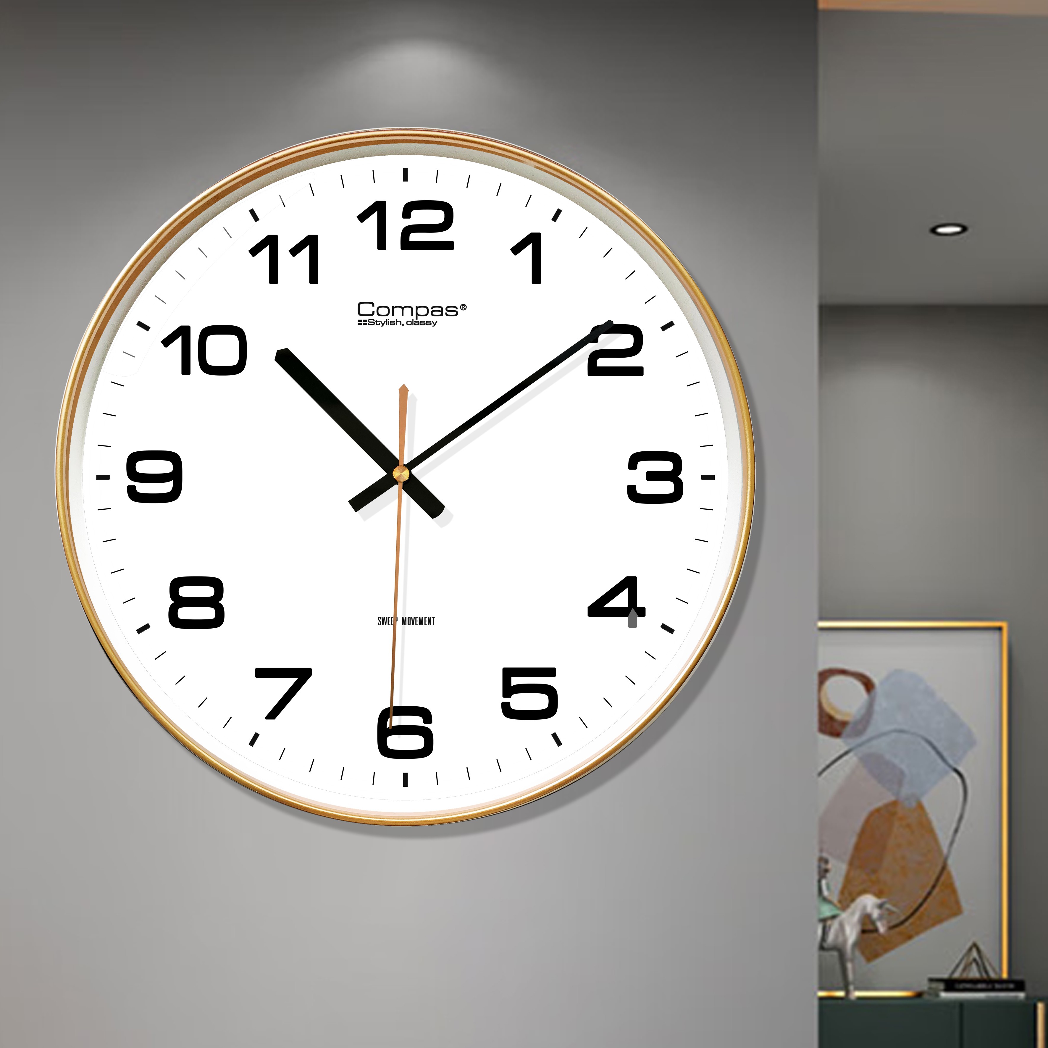 康巴丝35厘米挂钟静音家用客厅卧室餐厅简约钟表时尚石英钟3374