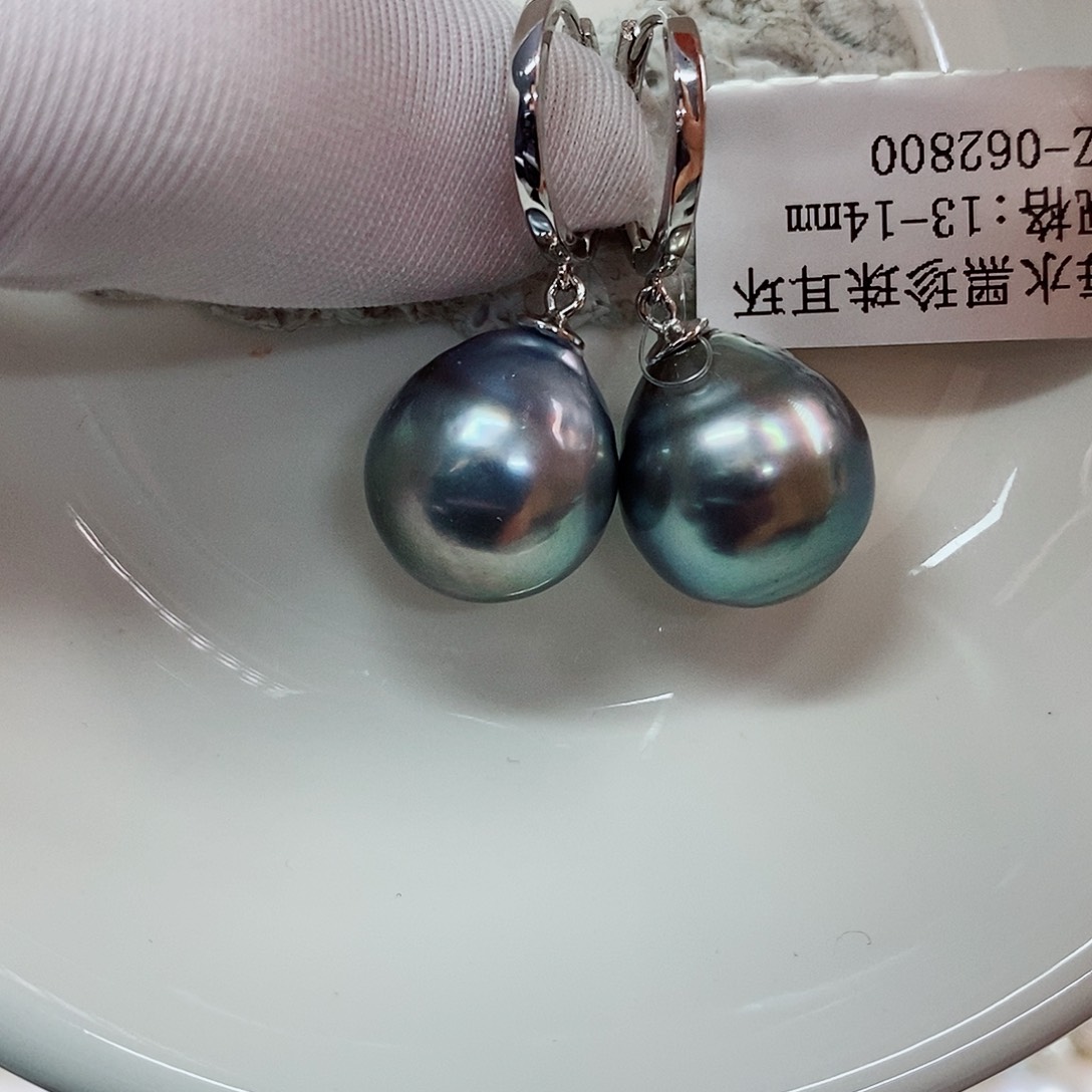 银S925镶嵌耳饰海水珍珠13-14