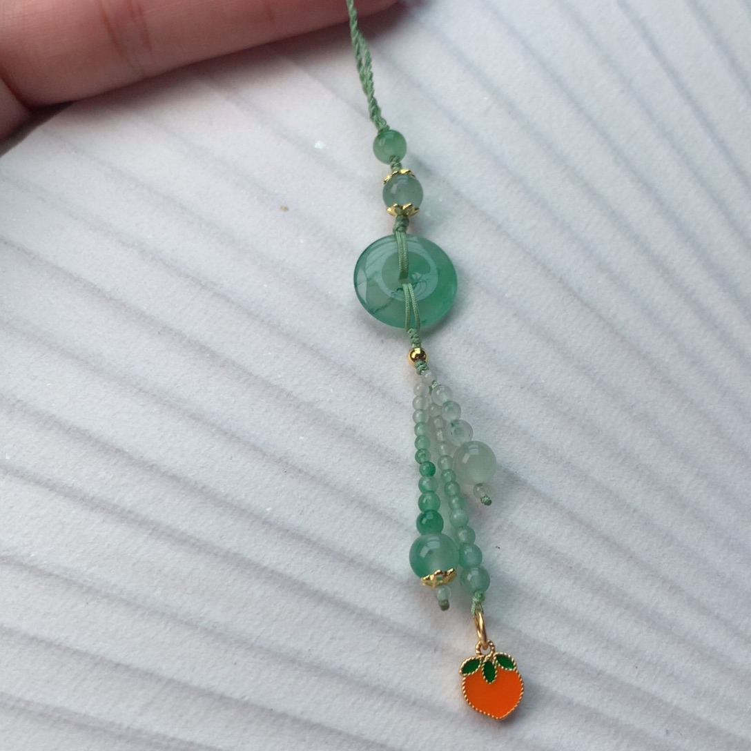 石英质玉冰飘花手机链银S925镀金镶嵌