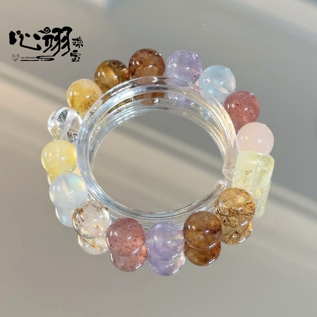 汪苏泷同款多宝 黑金黄水白水海蓝宝草莓粉晶紫水胶花