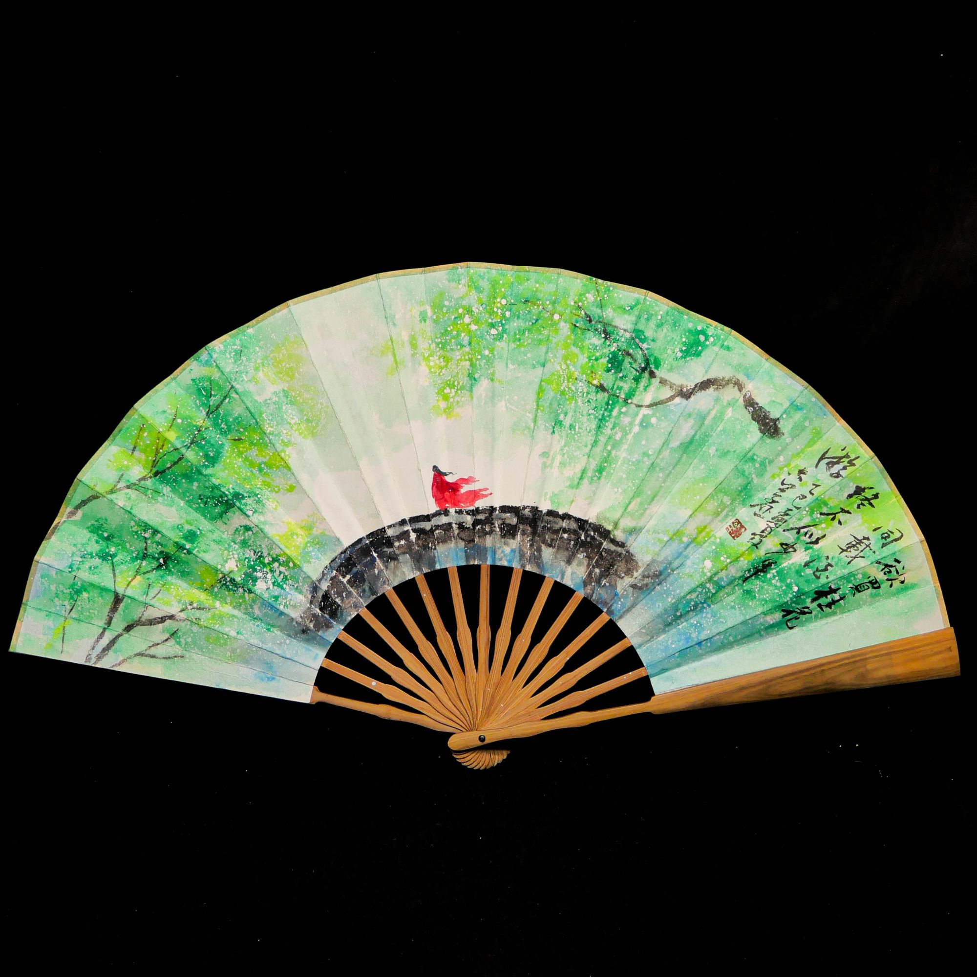 《春风得意-欲买桂花同载酒》10寸书法手写手绘国潮艺术扇子-礼盒