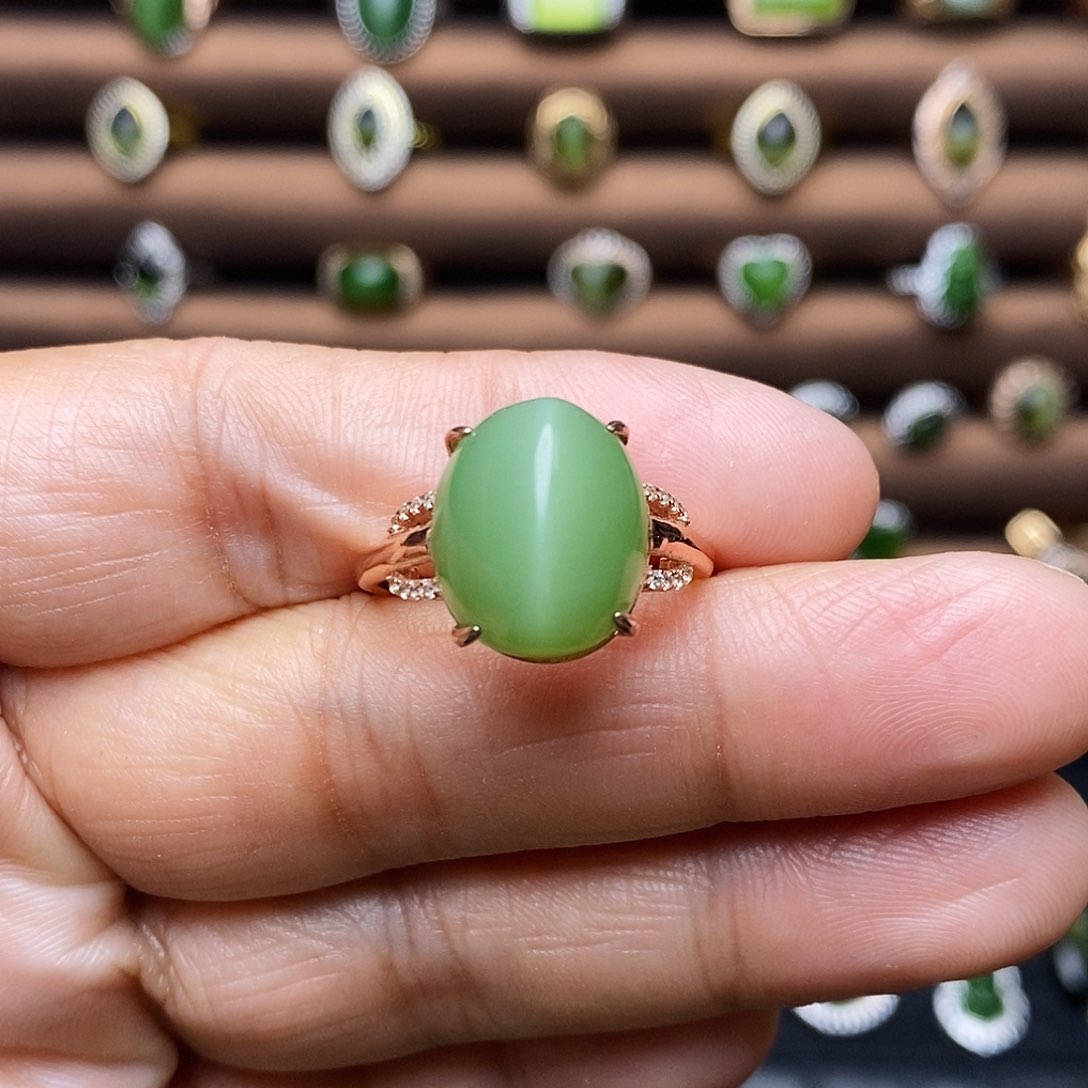 吊坠(不含链)银S925镶嵌和田玉（碧玉）戒指