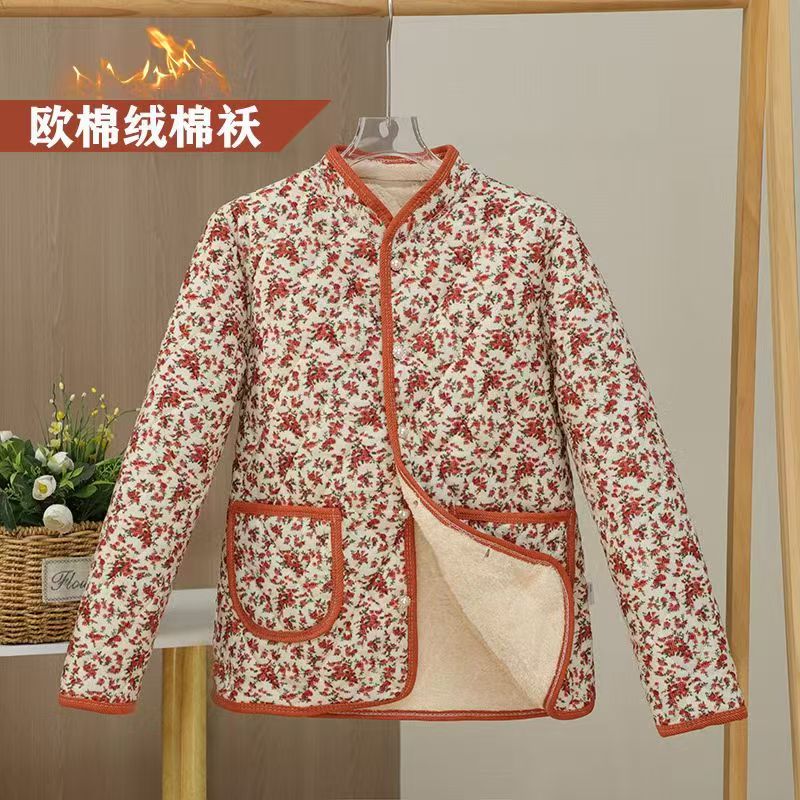 秋冬新款轻薄加绒碎花棉服外套