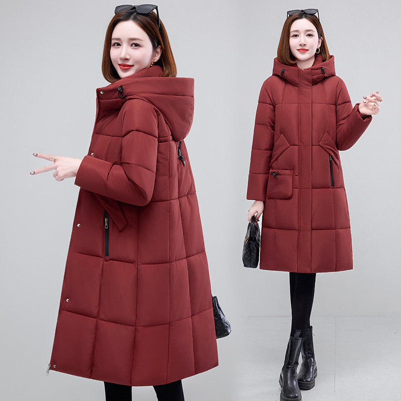 2025冬季新款保暖棉服女中长款上衣外套连帽修身加厚棉袄外套