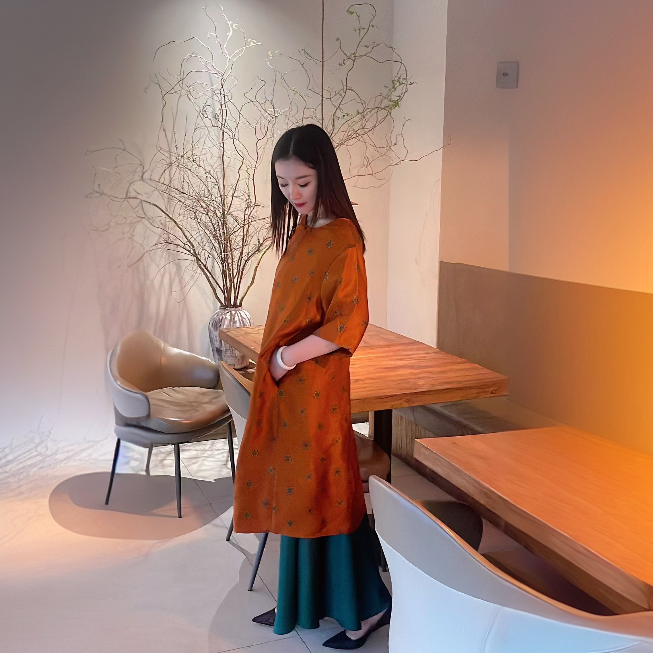 香云纱花萝小袍子连衣裙气质网红新中式夏季复古宽松中国风提花