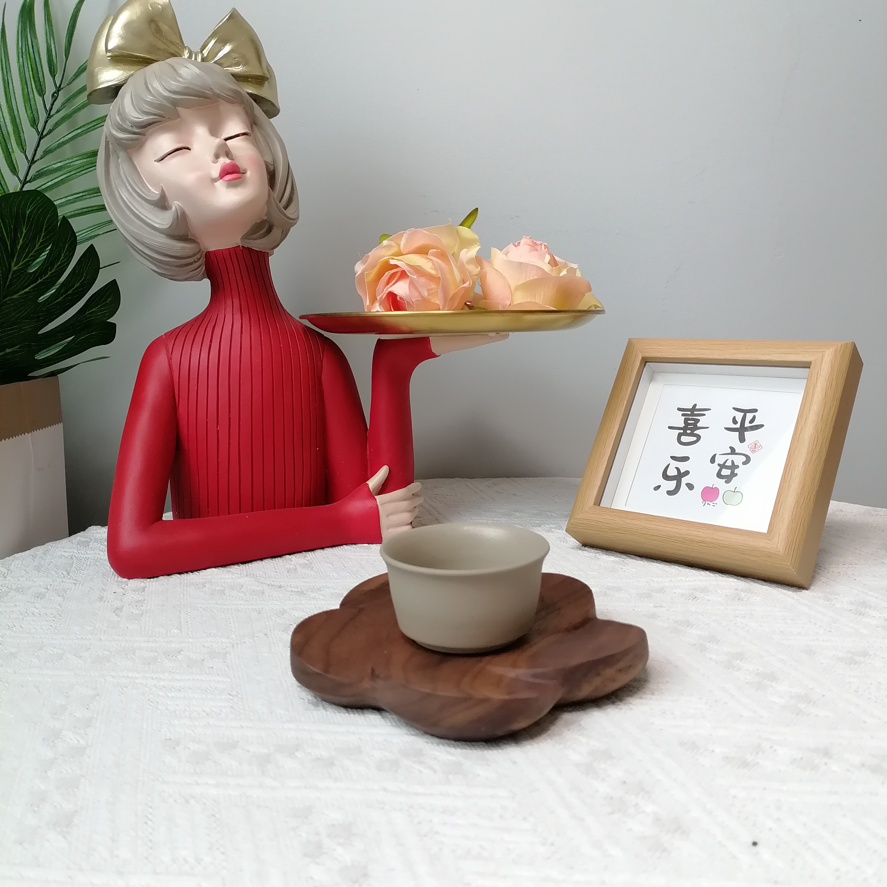 北美胡桃木杯承卧室茶杯垫创意收纳家居装饰玄关客厅摆设