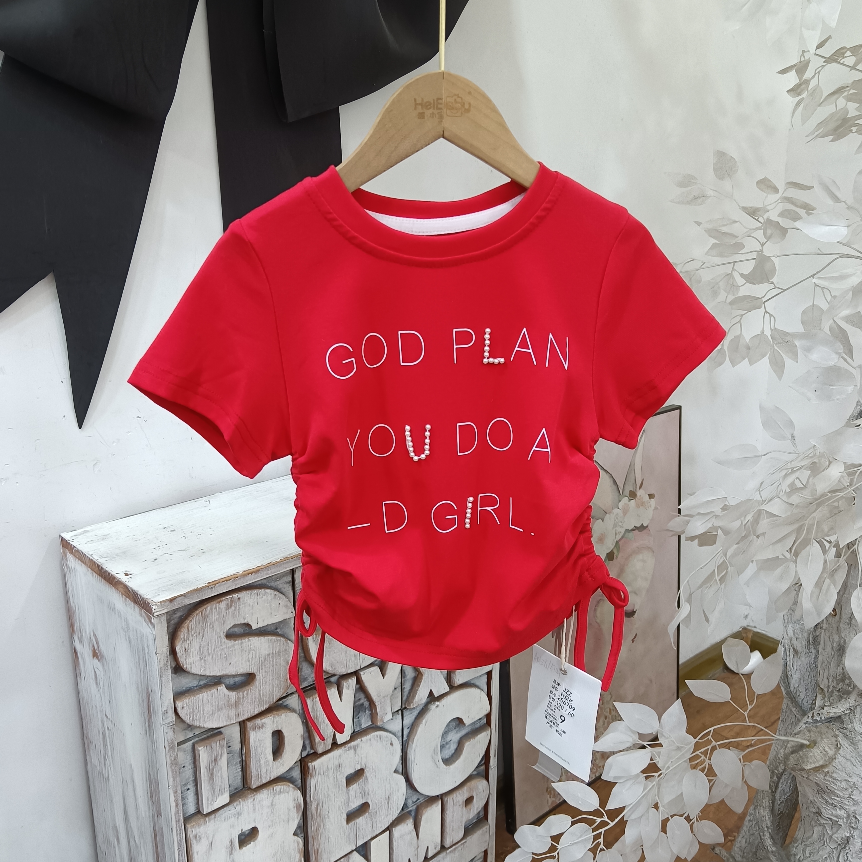 Q41红色棉辣妹短款上衣/JZZ家