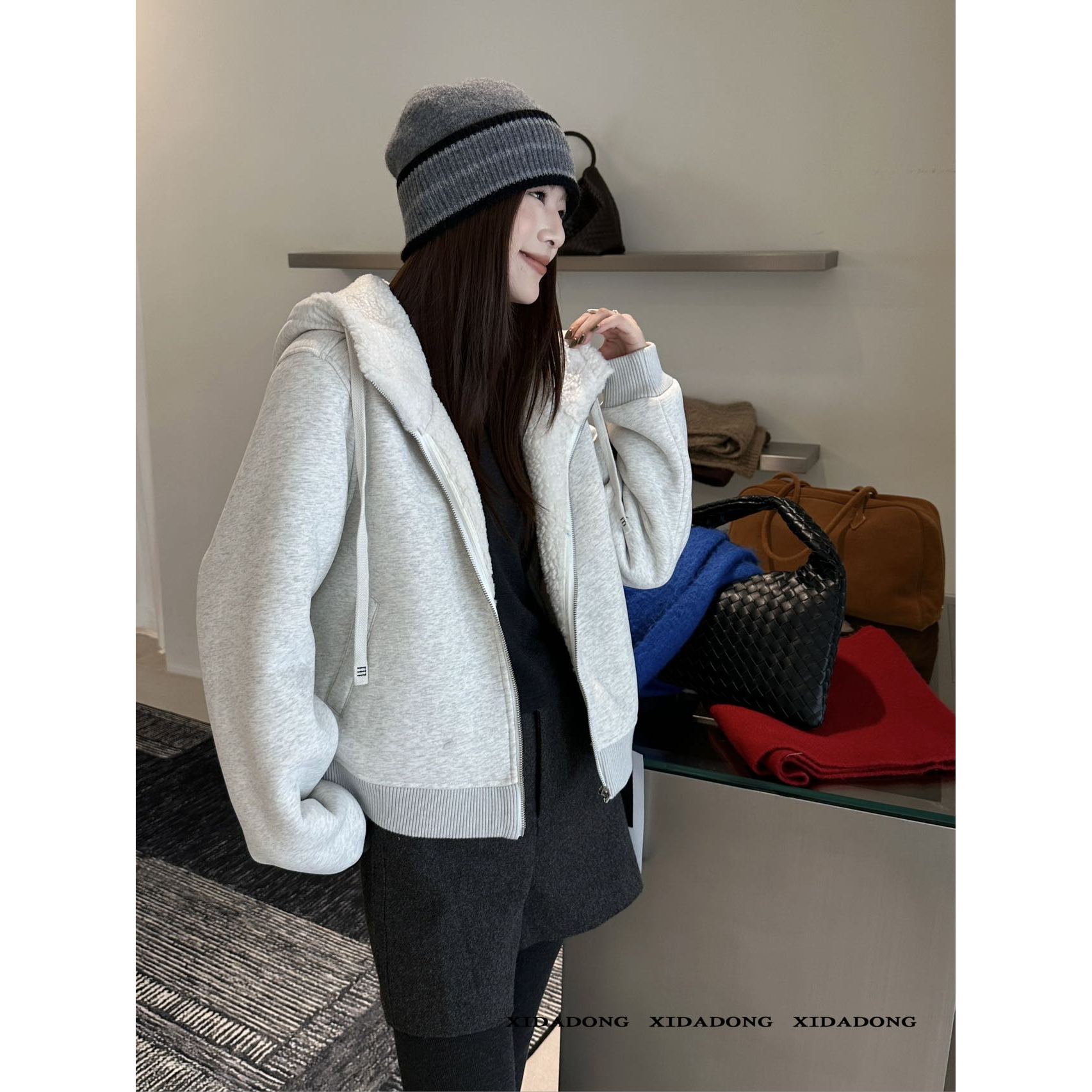 J-9689#喜大东#韩系穿搭拉链休闲连帽加绒外套（福利）