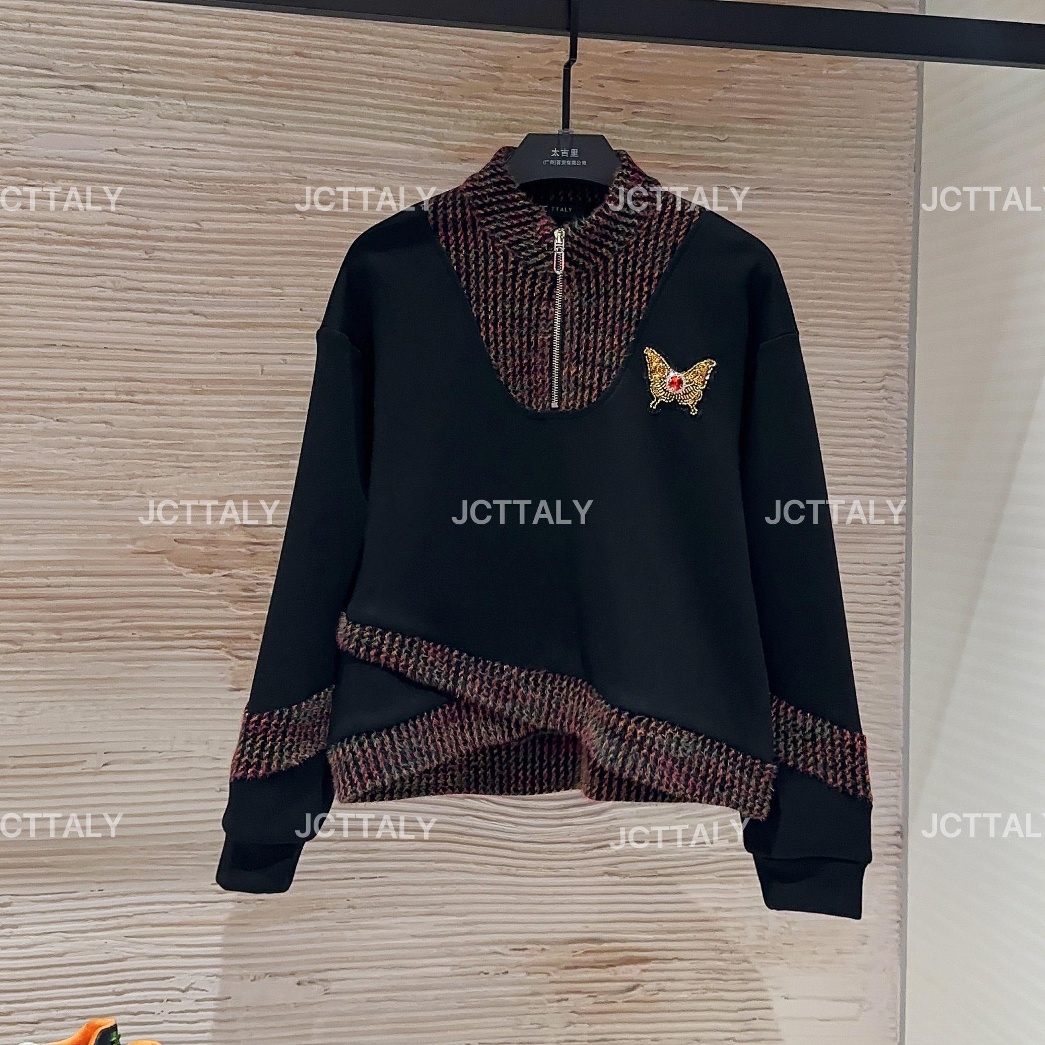 【宠粉价】（加绒）薄款拼接静奢风蝴蝶结长袖春季百搭卫衣JC-A4710