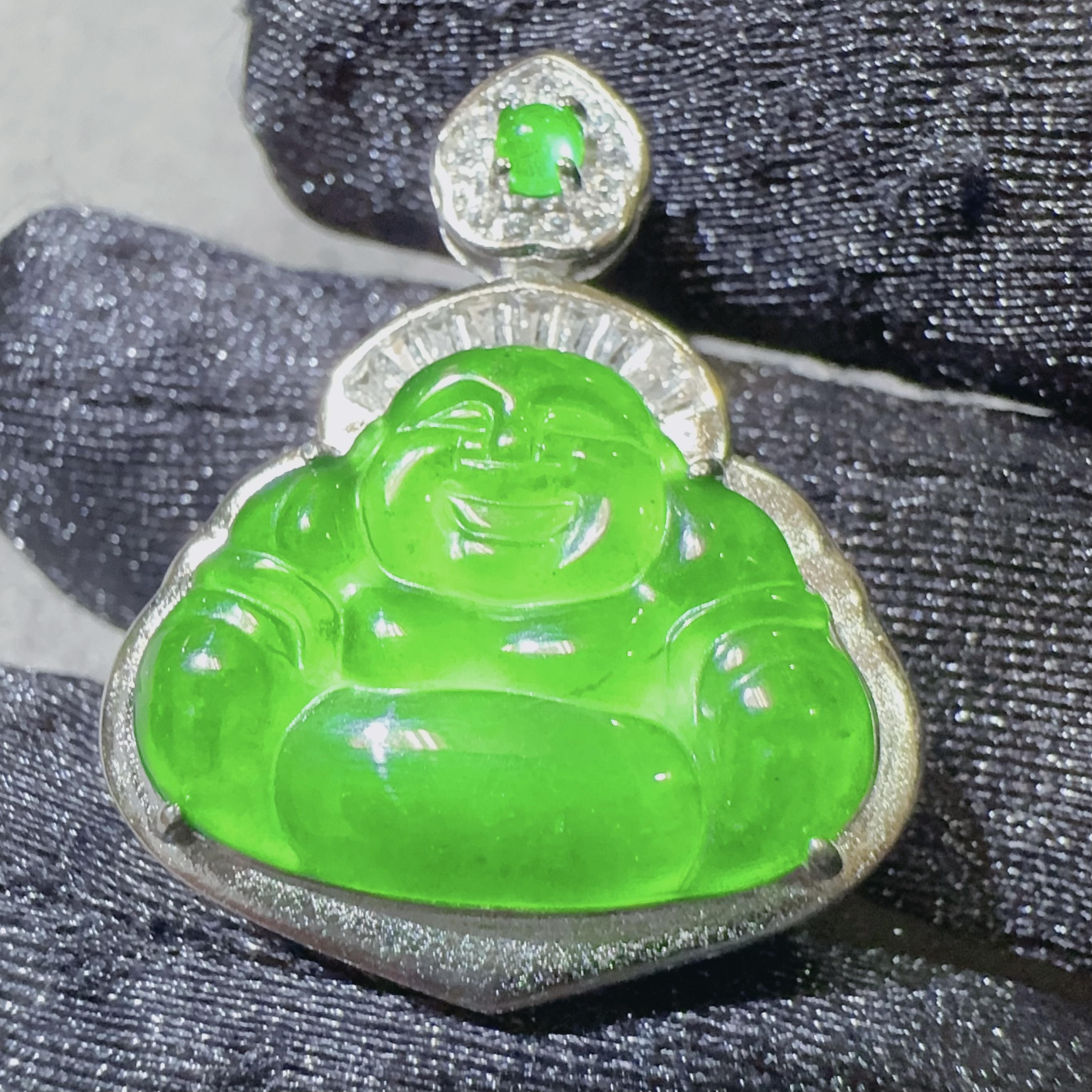 【直播间专属-新款佛公吊坠】天然A货翡翠阳绿佛公吊坠轻奢镶嵌精美