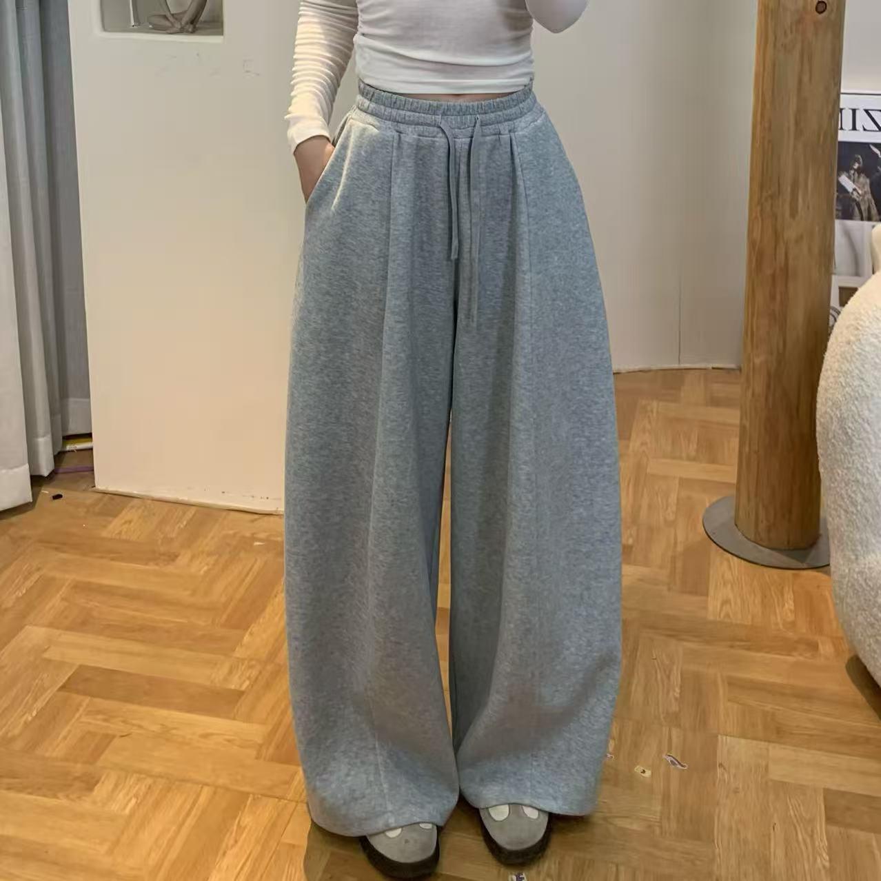 【原创设计】冬季加绒加厚弯刀裤高腰休闲宽松卫裤阔腿裤