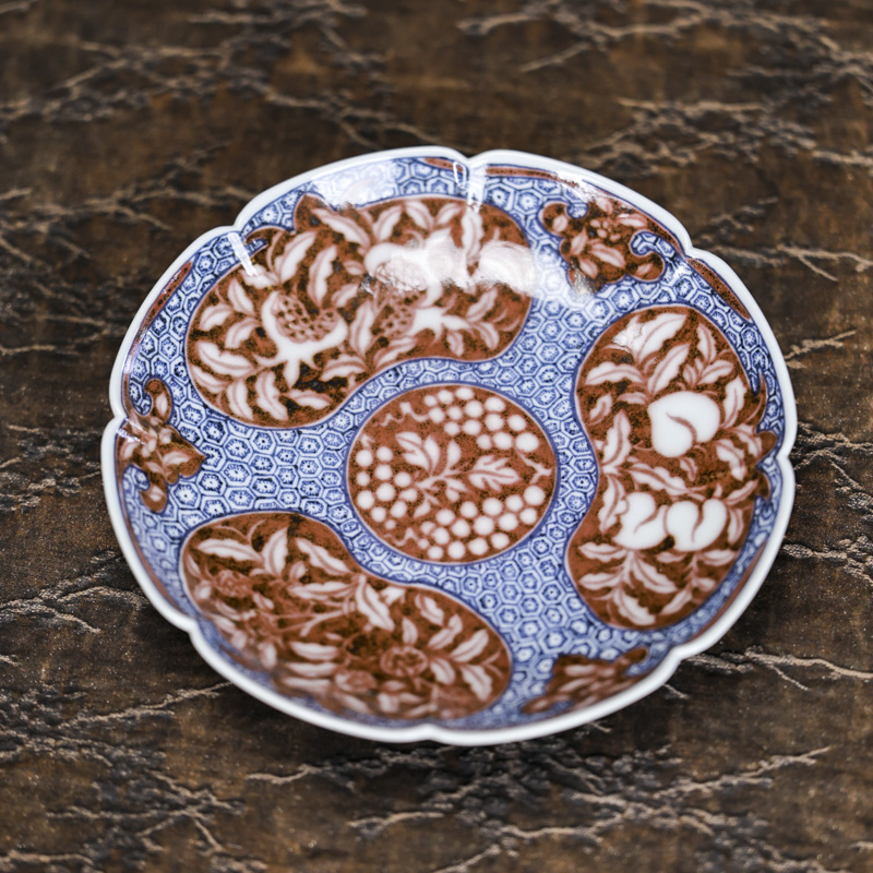 【悦生活】青花釉里红-畅怀堂-石榴开窗三多八方壶承（畅怀0082）