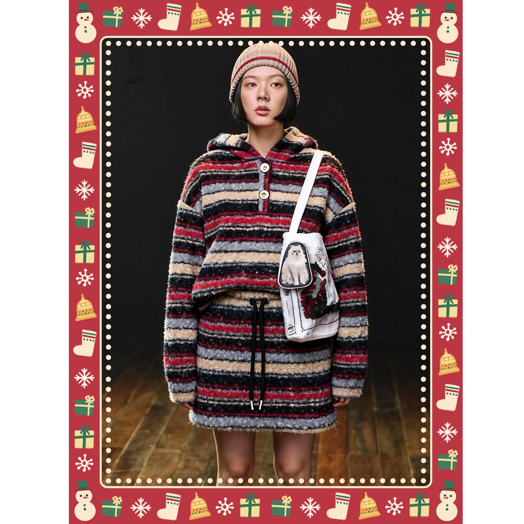 【上新】GGAHOLIDAY轻奢高级时尚休闲宽松条纹复古毛绒卫衣-161101