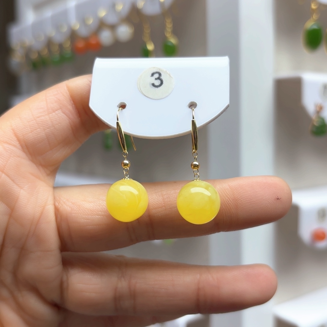 蜜蜡耳饰18K金镶嵌蜜蜡