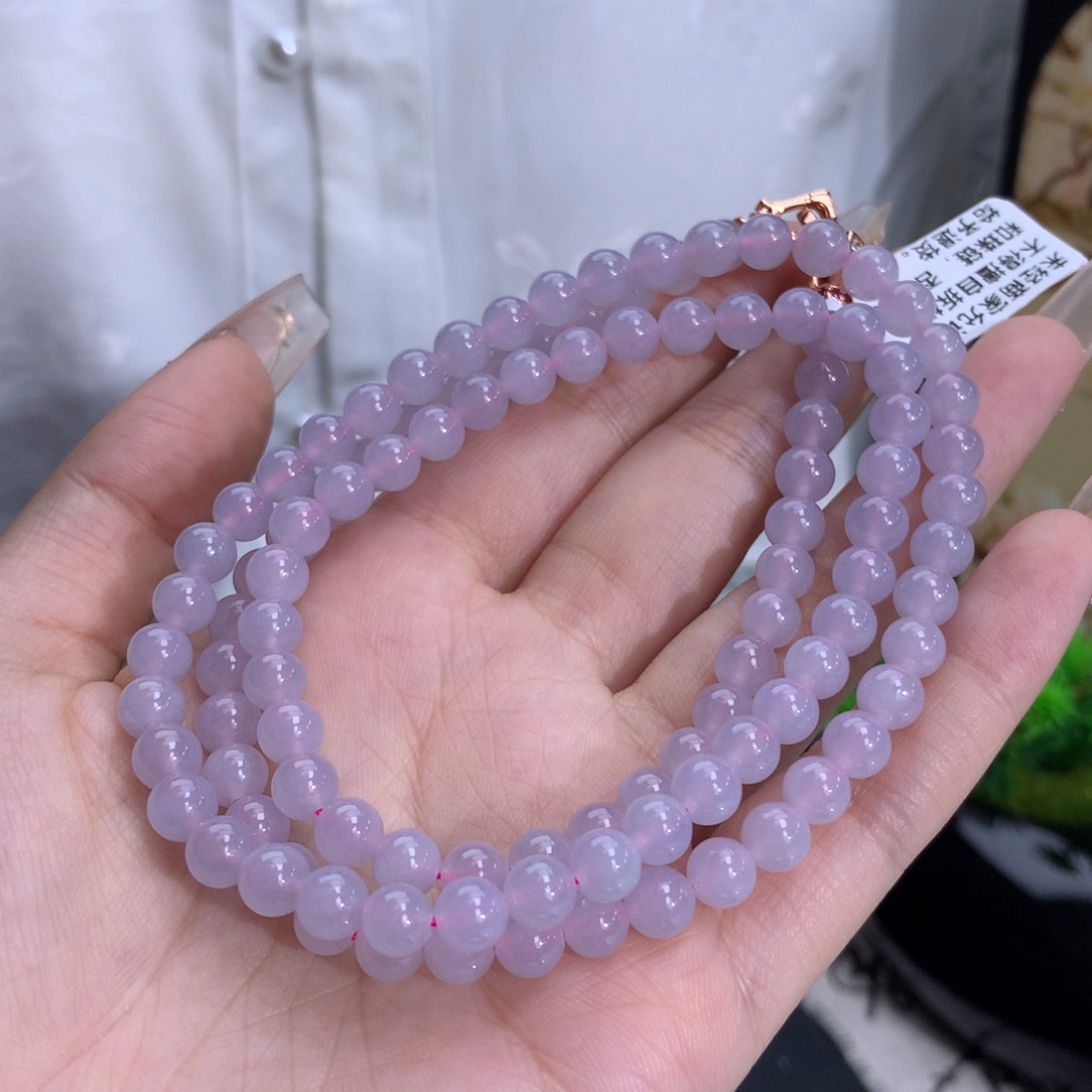 翡翠手链未镶嵌卡6.0冰胶粉紫底