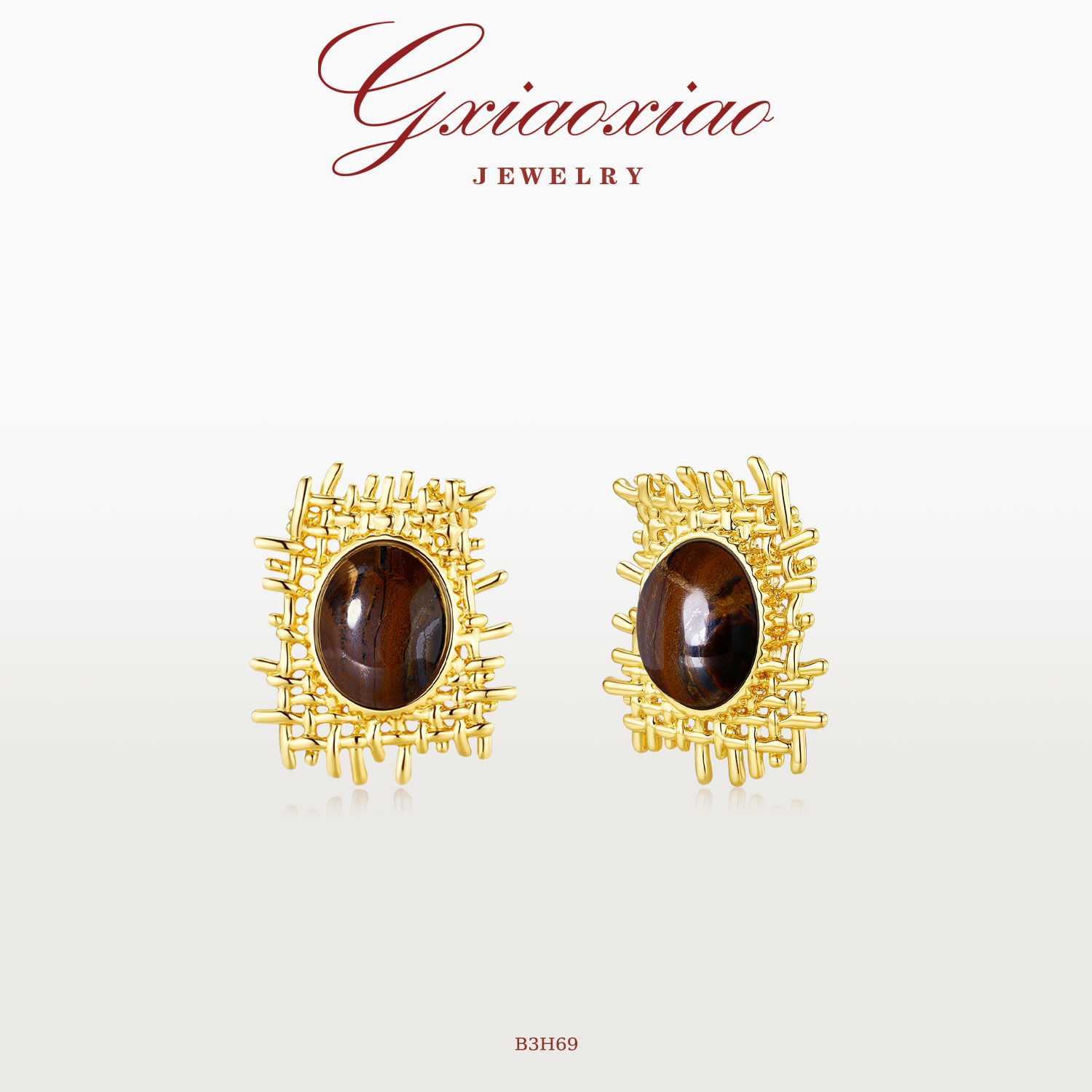 G XIAOXIAO 镀K金 气质复古百搭不规则编织方形耳环 B3H69 B3H70