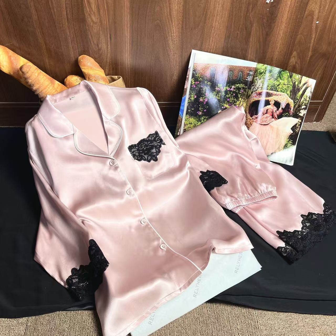 【日月禾】100%桑蚕丝重磅加密加厚长袖长裤套装T2325