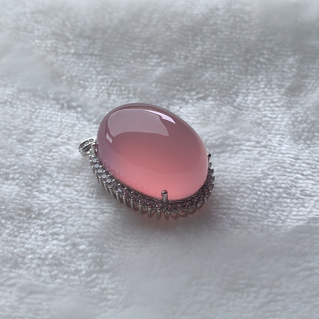 吊坠(不含链)水晶银S925镶嵌粉水晶