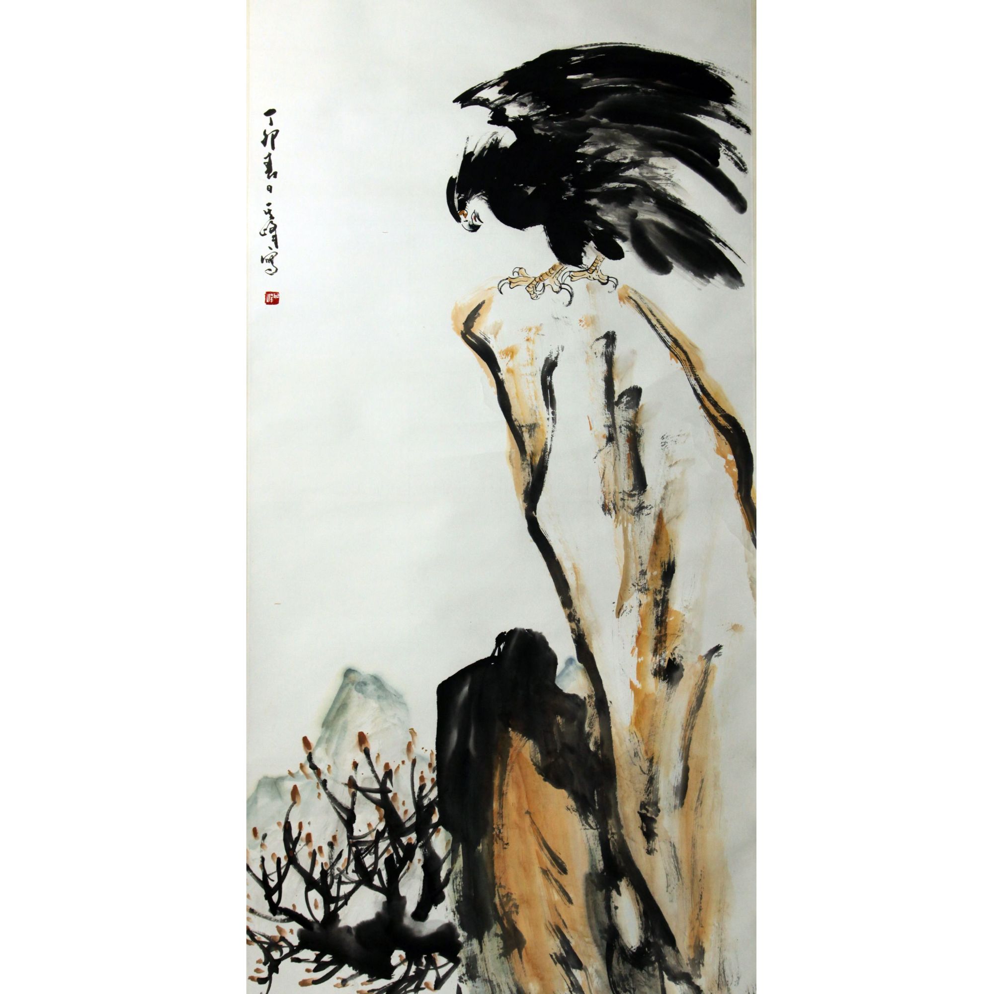 孙其峰  鹰石图  136X68  纸本立轴