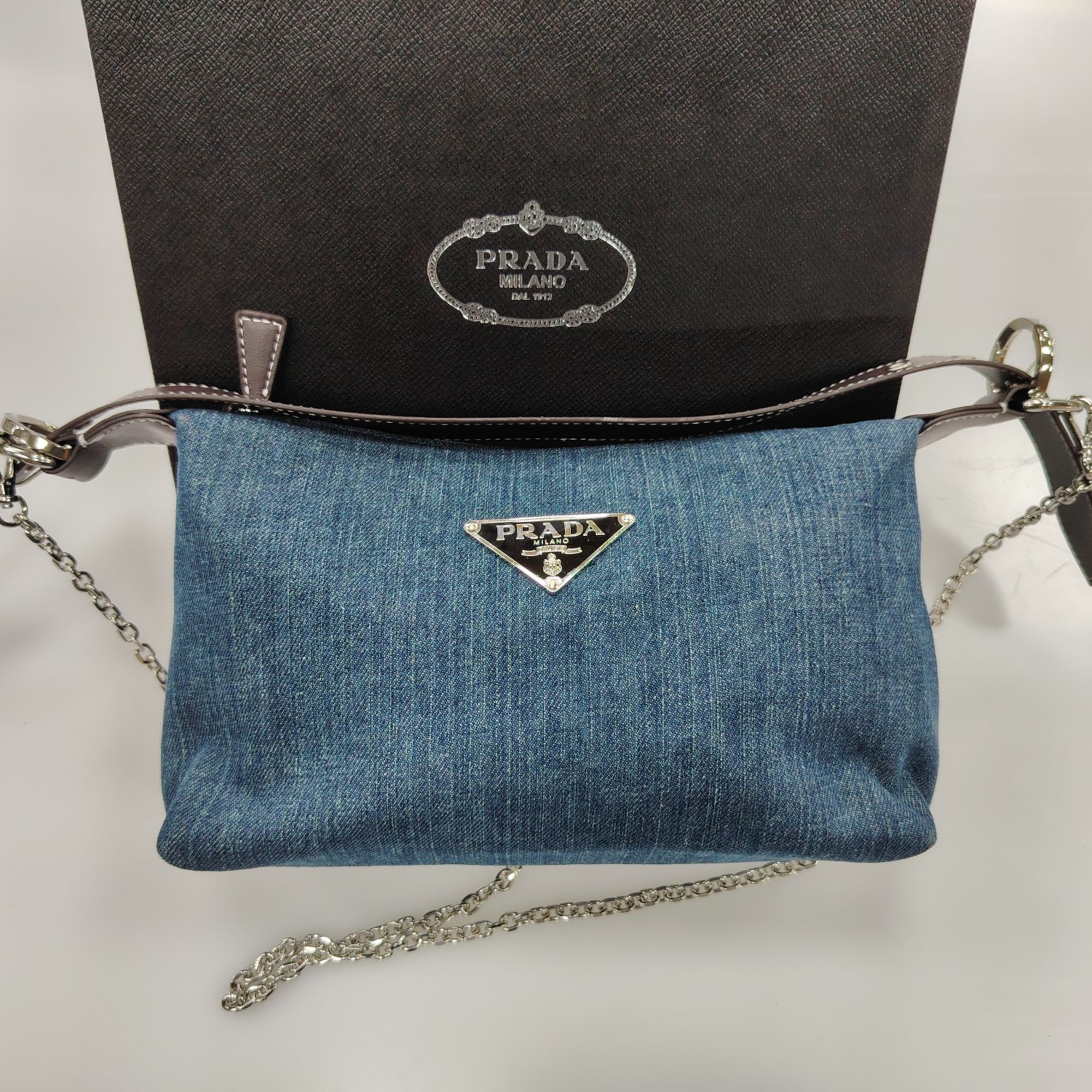 普拉达【K345】牛仔帆布皮带链条单肩链接腋下包化妆包可DIY