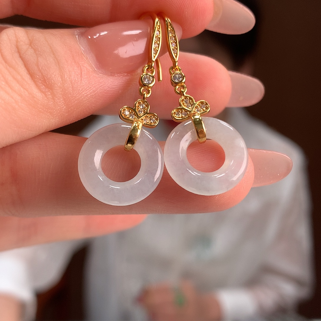 银S925镶嵌翡翠耳饰