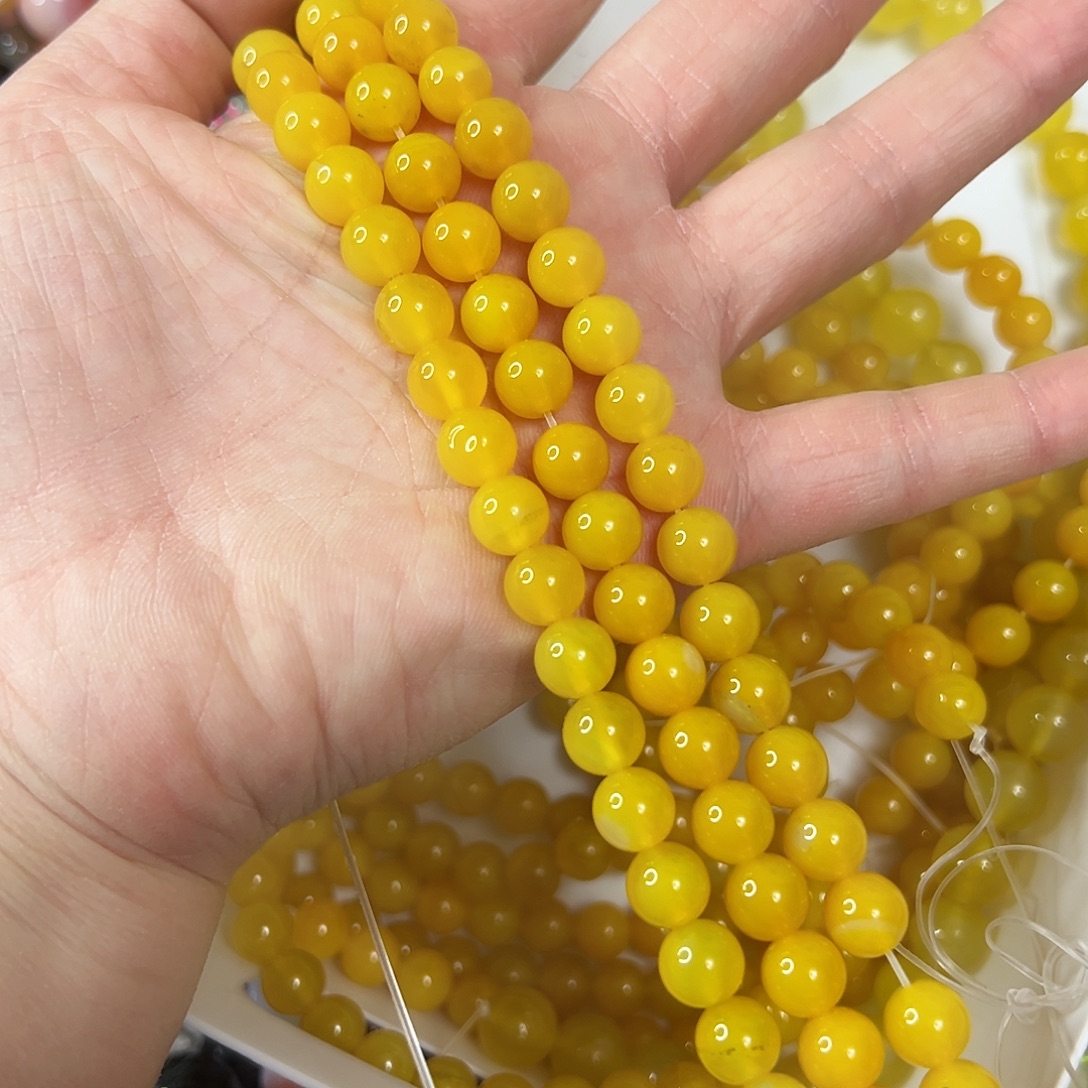 玛瑙/玉髓未镶嵌珠宝半成品，卡8蜜蜡黄玛瑙一条