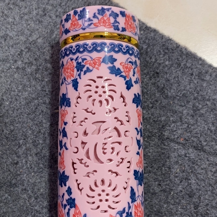 摆件陶红稀土福字玲珑保温杯