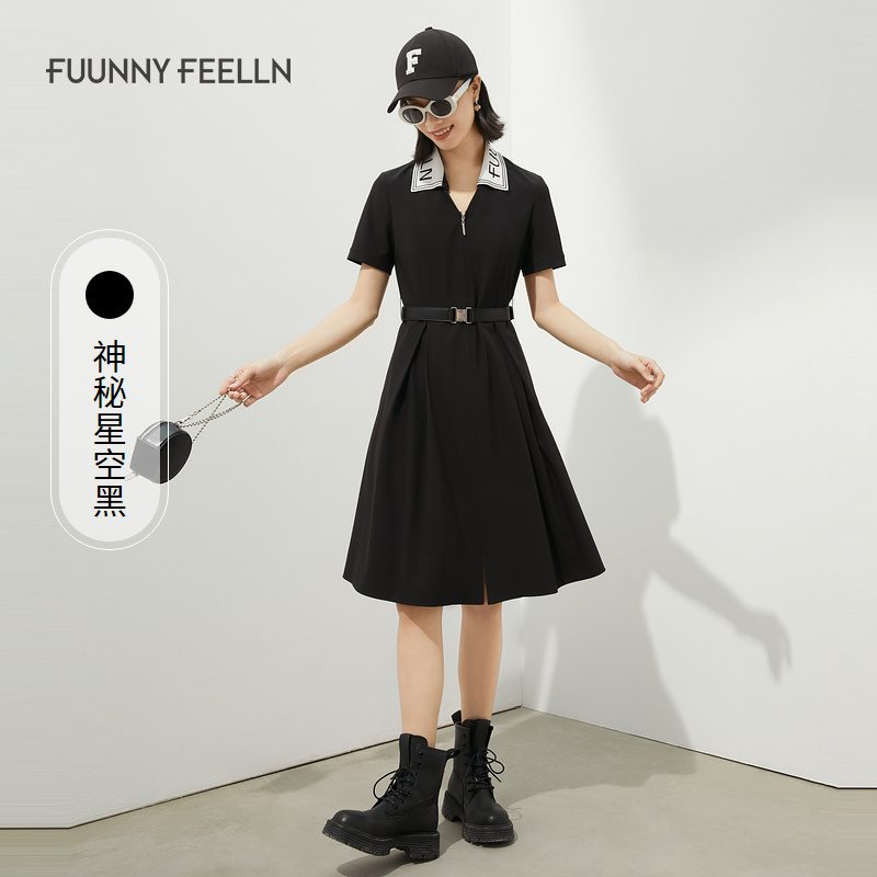 FF||仿佛黑色风连衣裙法式收腰赫本风时尚气质FF01404