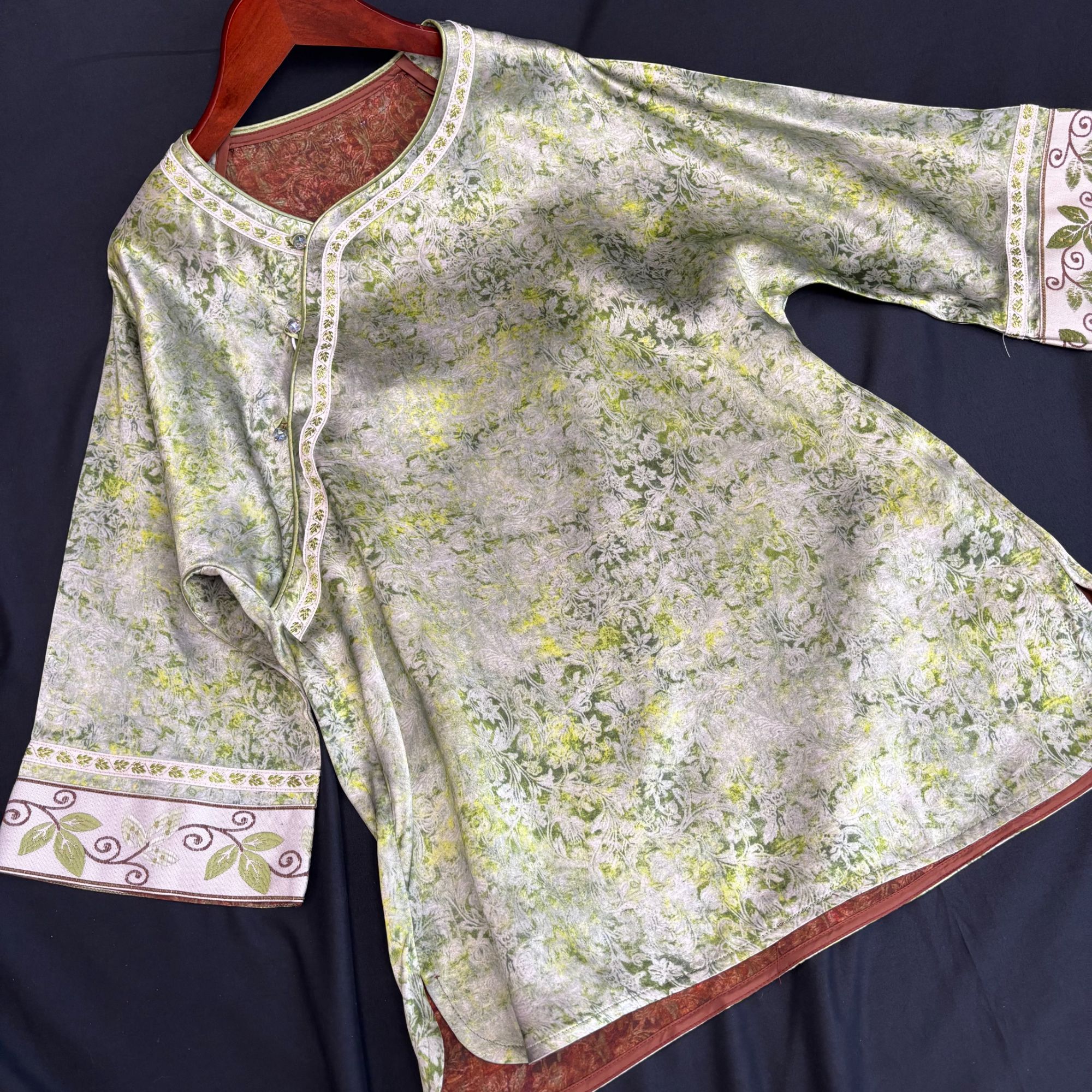 【国风太太服】新中式H版套头斜襟复古绣花暗纹提花中国风夏季时尚