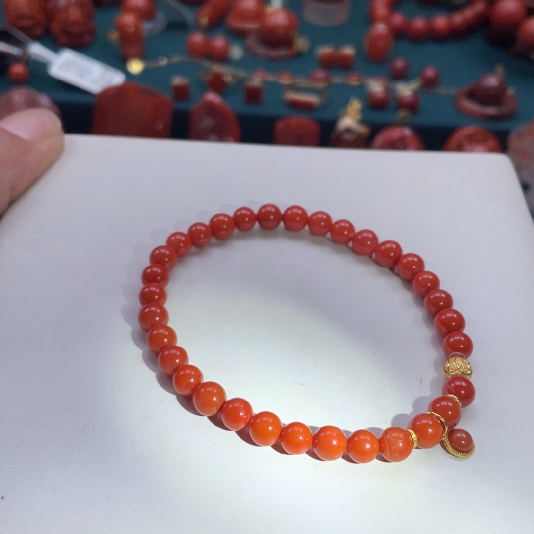 银S925镶嵌南红DIY手串5+mm南红玛瑙