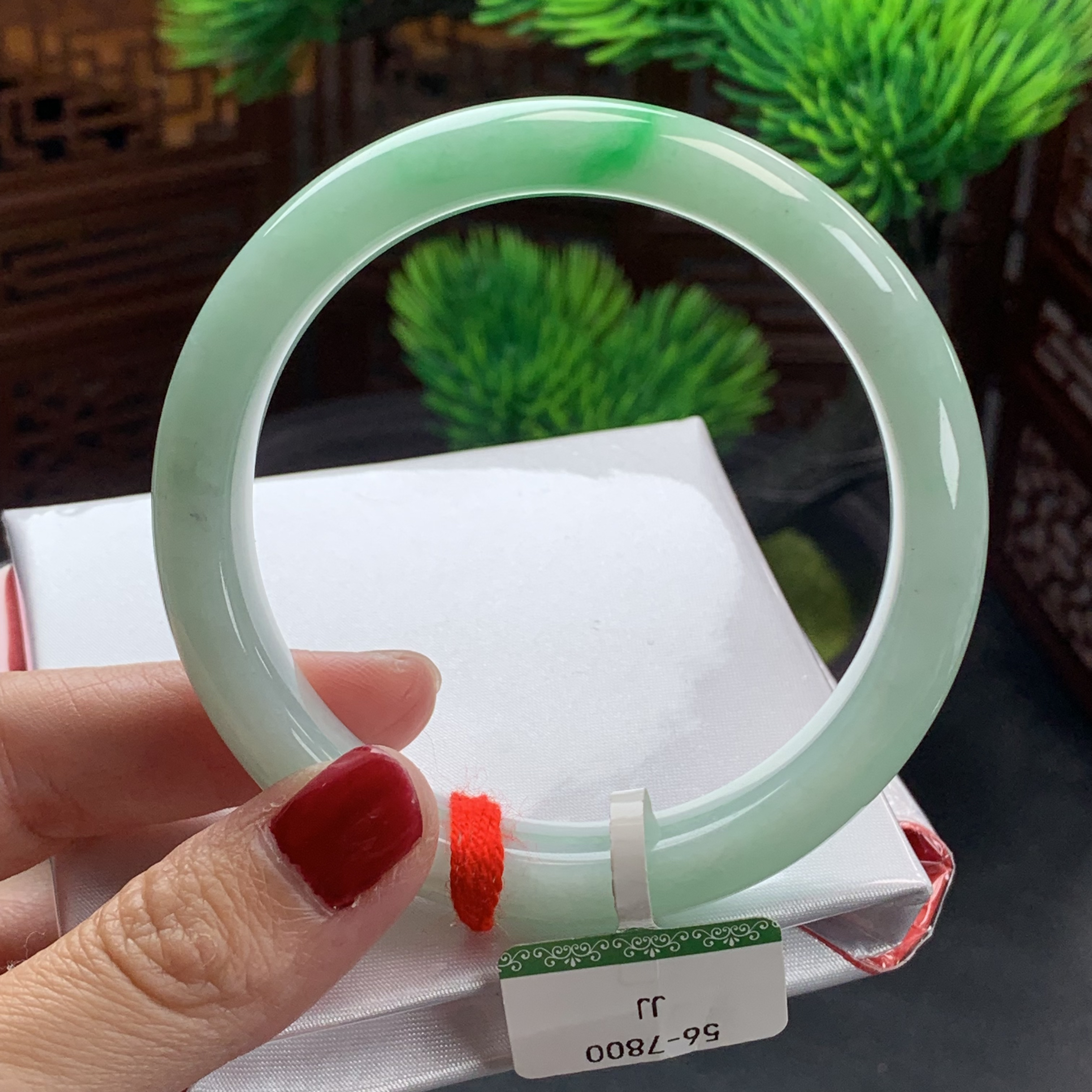 缅甸天然翡翠A货手镯56圈口晴水绿飘花正圈