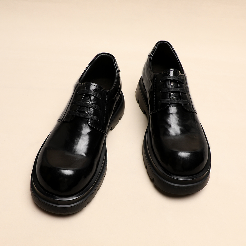 型男时尚百搭商务休闲手抓纹牛皮透气大头德比皮鞋厚底增高男鞋