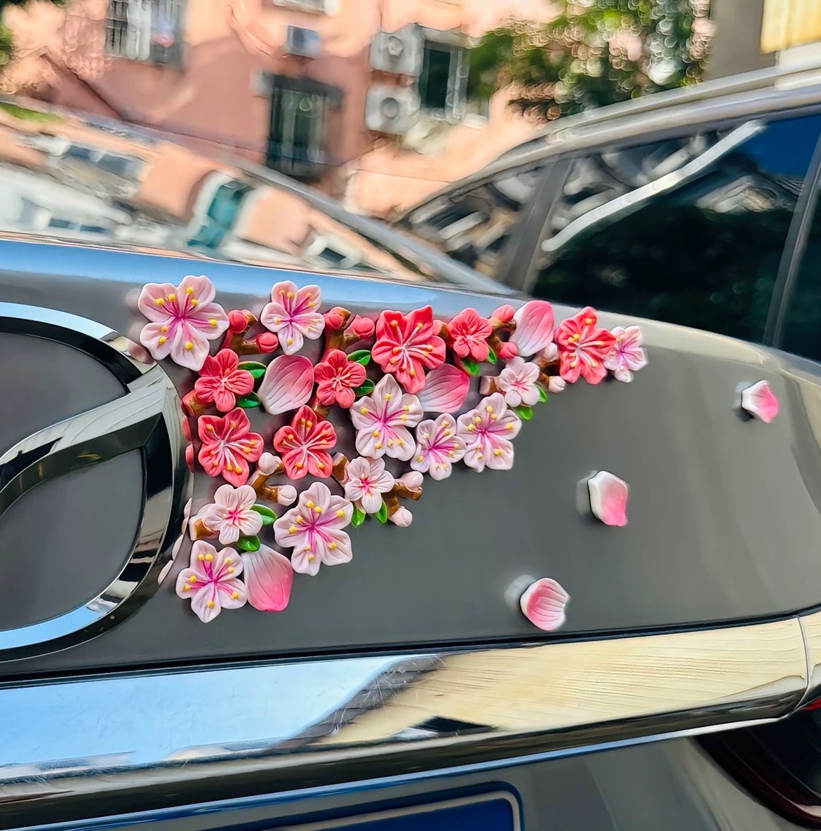 3d立体桃花车贴汽车电动车花朵装饰贴无痕点胶内饰树脂樱花