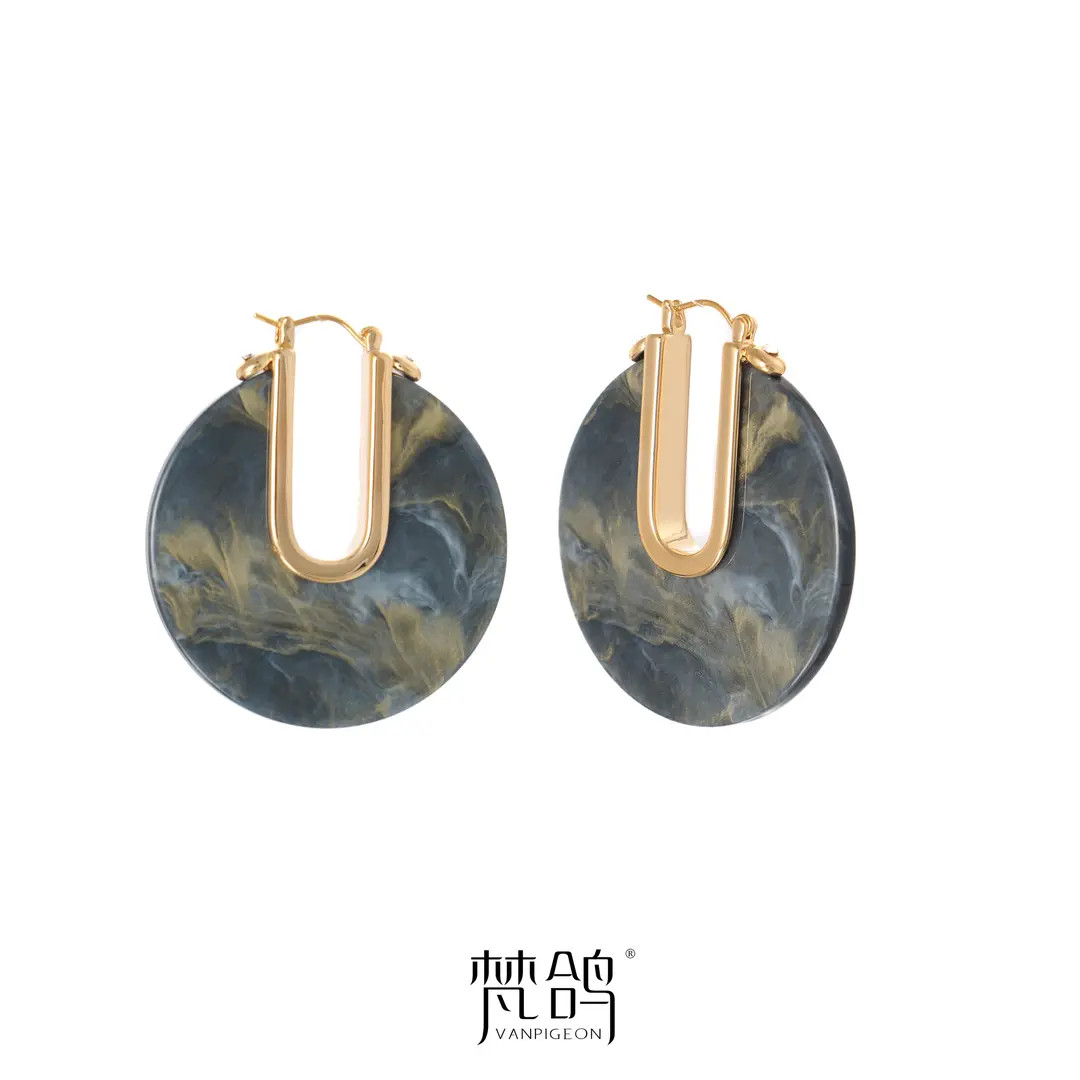 黄铜耳饰 山水画耳环轻奢高级感精致流沙耳扣