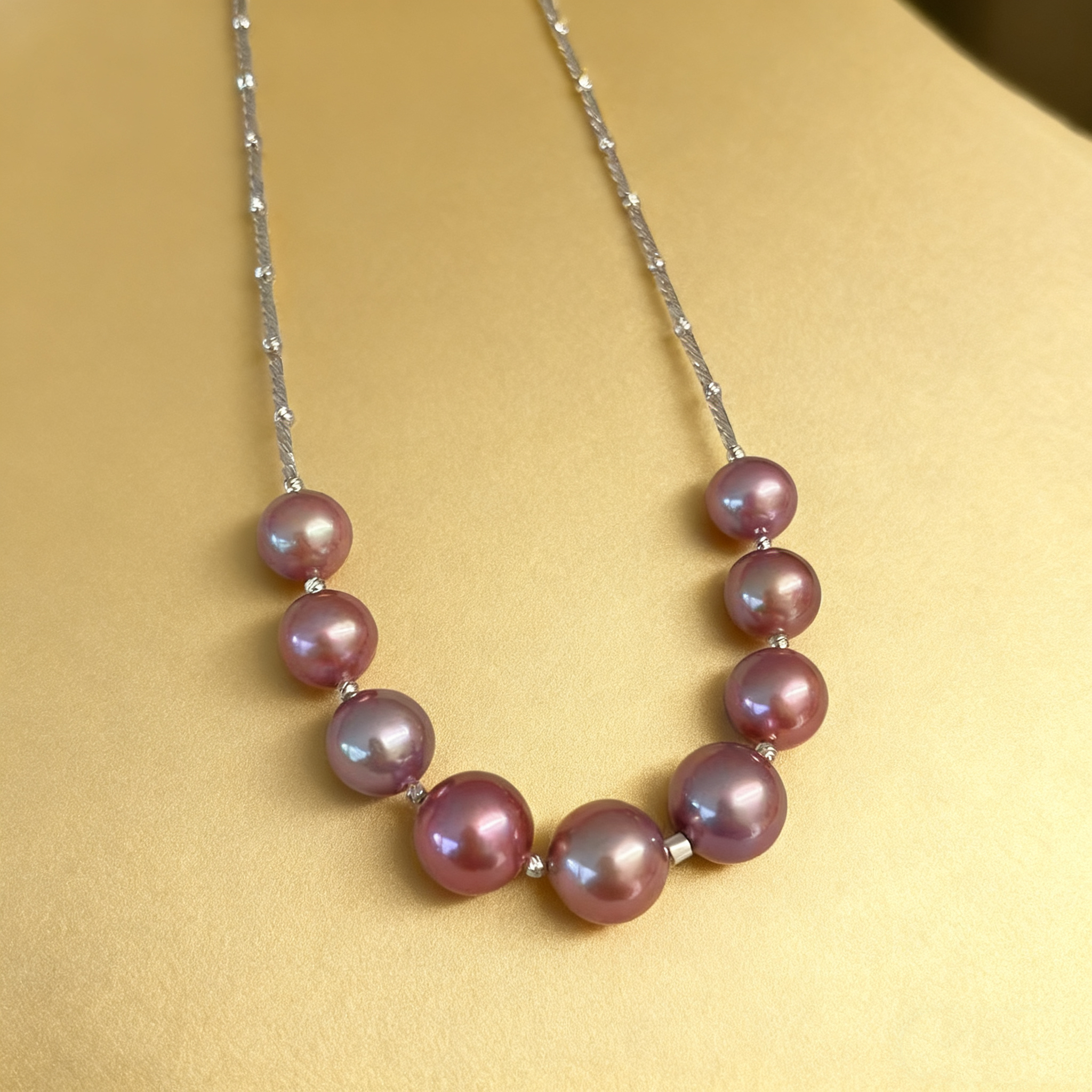 【紫珠微笑链】爆大稀有色微笑链 珍珠项链 9-12mm S925银