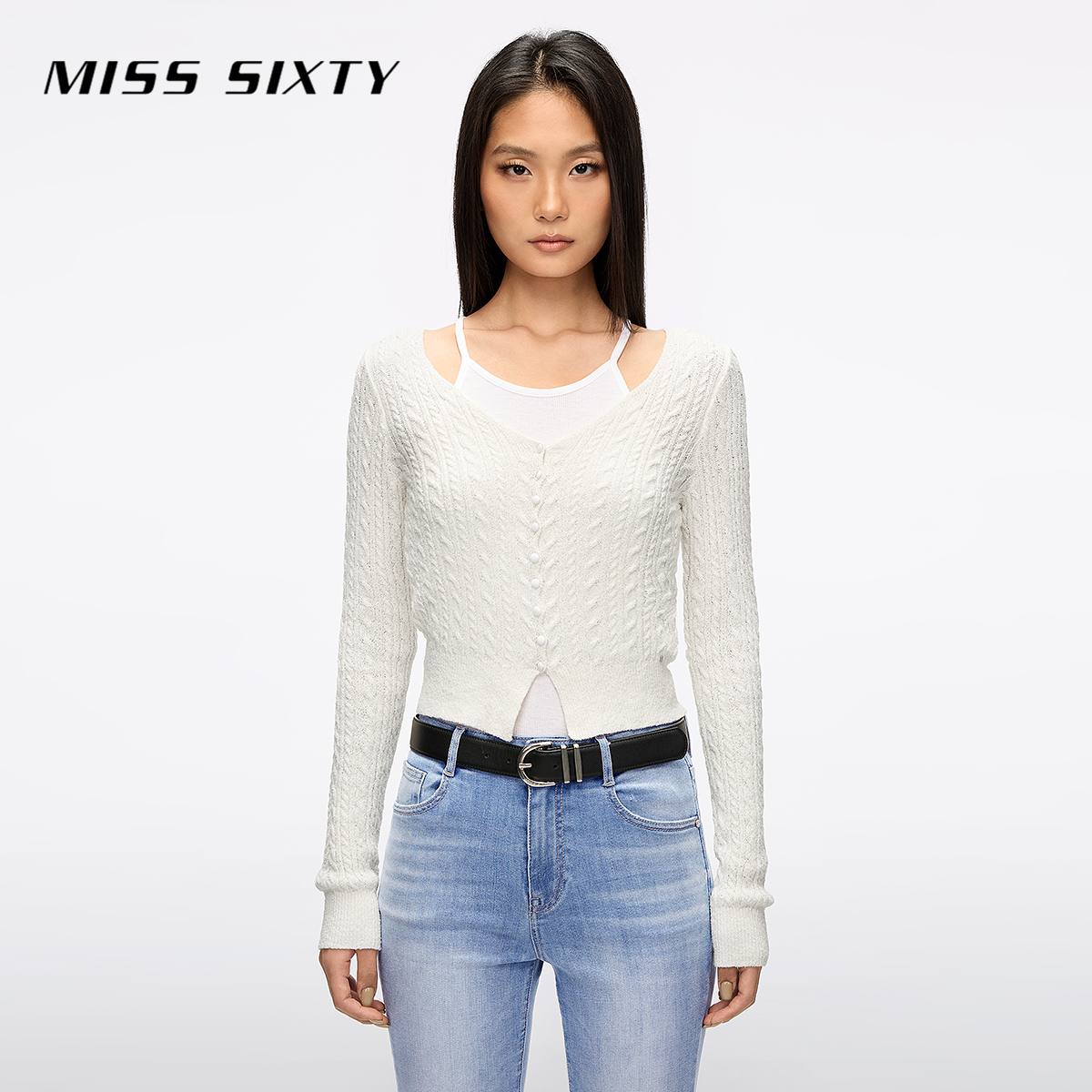 Miss Sixty2025秋季新款针织开衫两件套背心叠穿修身短上衣流光风